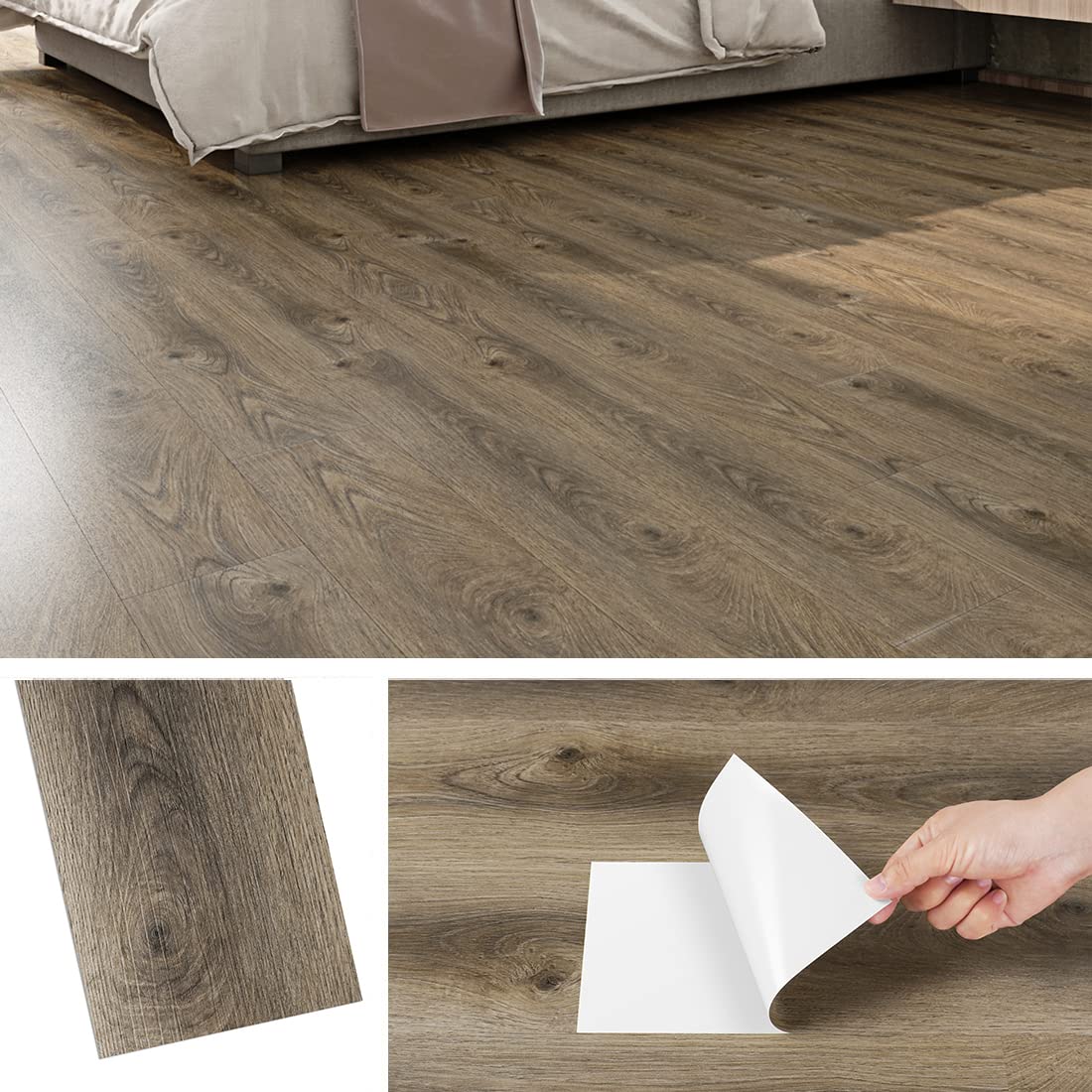 Livelynine Reclaimed Wood Vinyl Plank Flooring Peel and Stick Floor Tile Woodgrain 4pcs 6inX3ft Adhesive Floor Tiles Waterproof Peel and Stick Wood