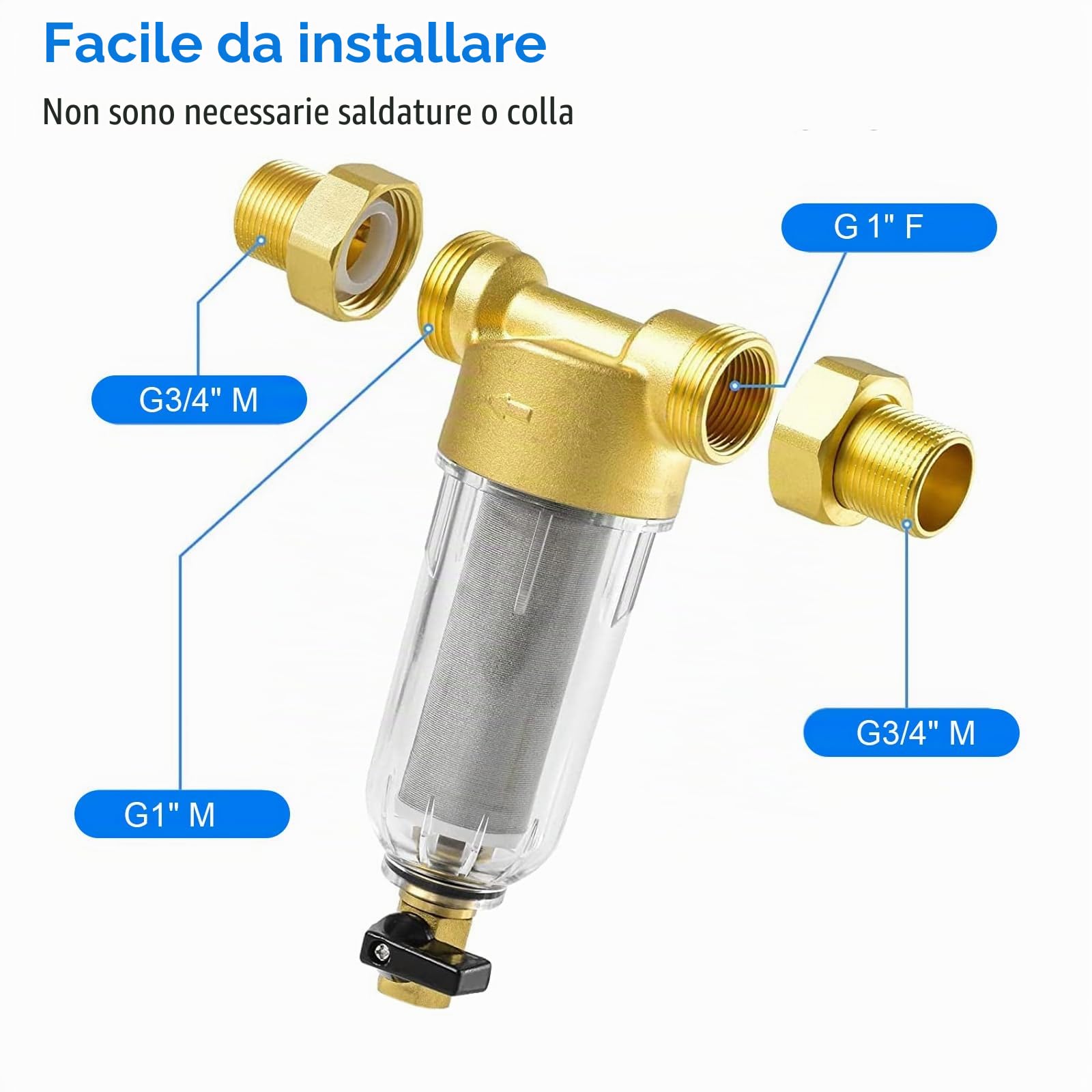Filtro per acqua finezza 100 μm, prefiltro filtro per sedimenti da 1 pollice, filtro per acqua sedimentaria, filtro filtro di ricambio riutilizzabile per tubo dell'acqua da pozzo