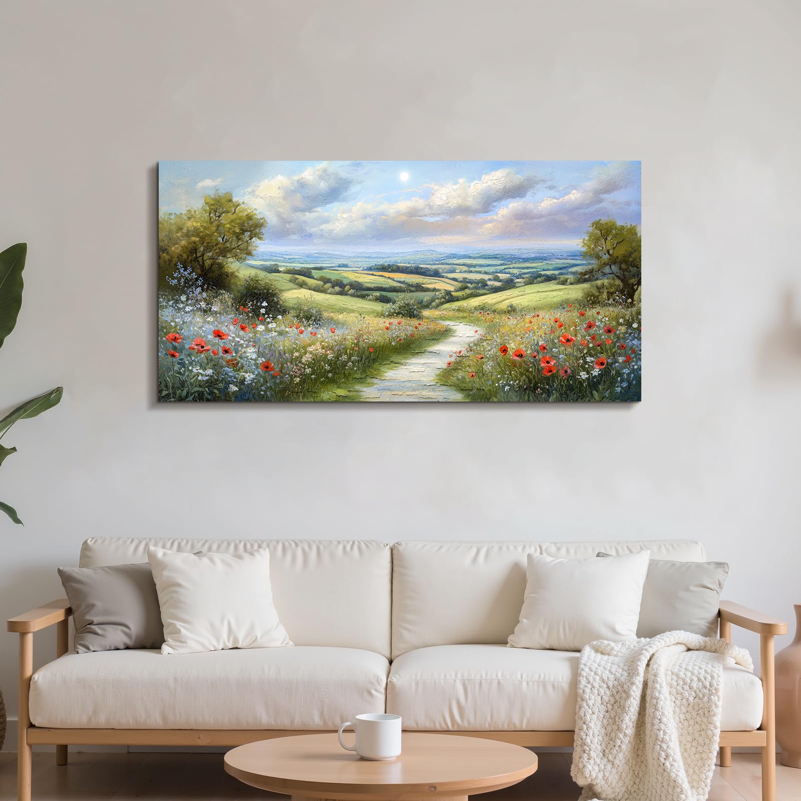JHHUAMO Blumen Natur Leinwand Bilder Wohnzimmer Schlafzimmer 50x100 cm | Idyllische Landschaft Wandbild, Feine Handwerkskunst, Hochauflösender Druck, Harmonische Farbtöne, Einfaches Aufhängen