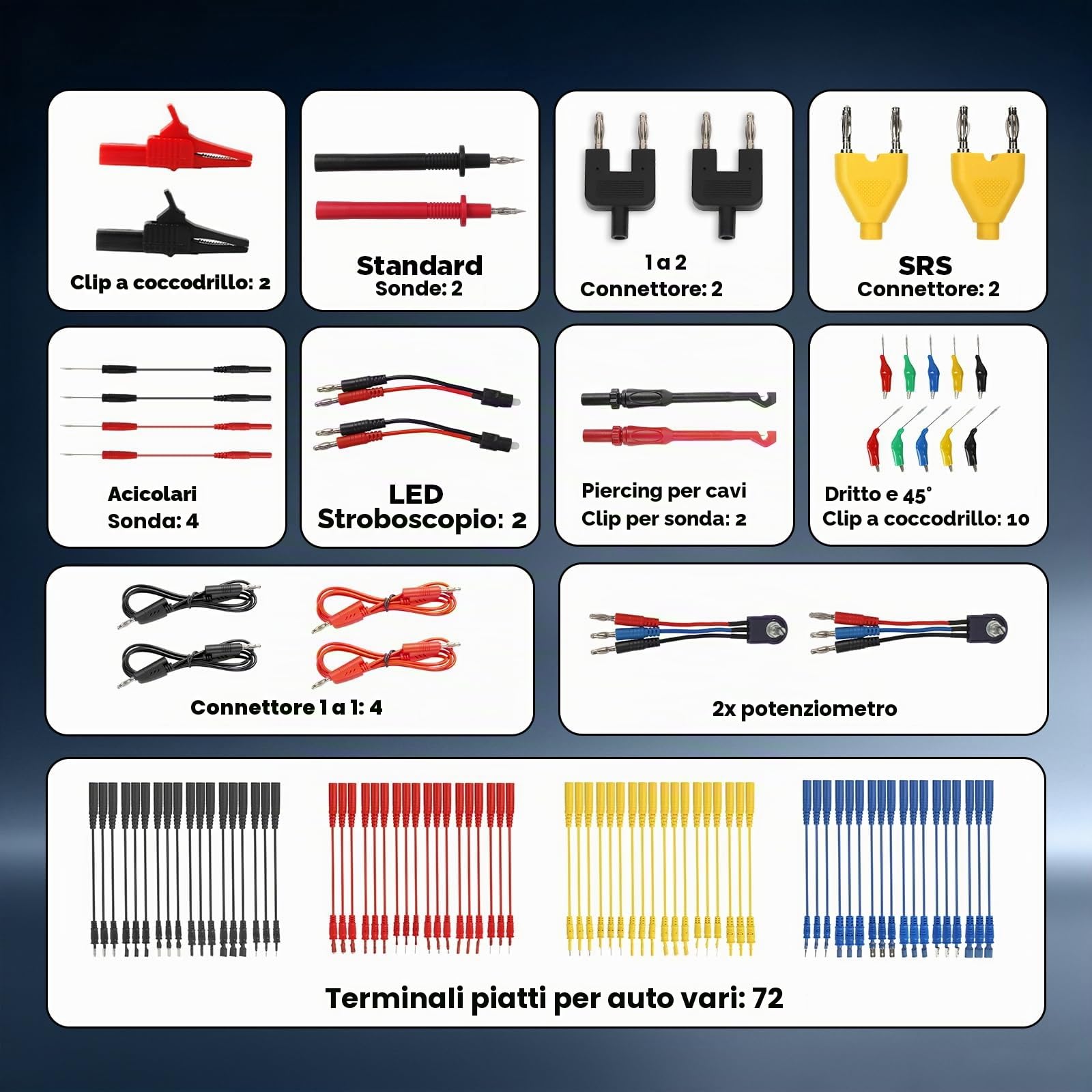 104 Pezzi Puntali Multimetro Set - PARAOUTIL Kit Cavi Prova Automotive con Morsetti a Coccodrillo, Multifunzione Prova Lead Cavo di Prova Set per la Diagnosi e la Riparazione dei Circuiti dei Veicoli