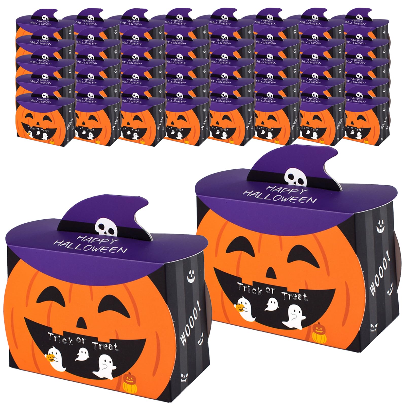 Muiltvoe Halloween Party Treat Boxes Bulk, 50 PCS Happy Halloween Candy Cookies Box, Cardboard Small Gift Boxes for Halloween Favor, Trunk or Treat