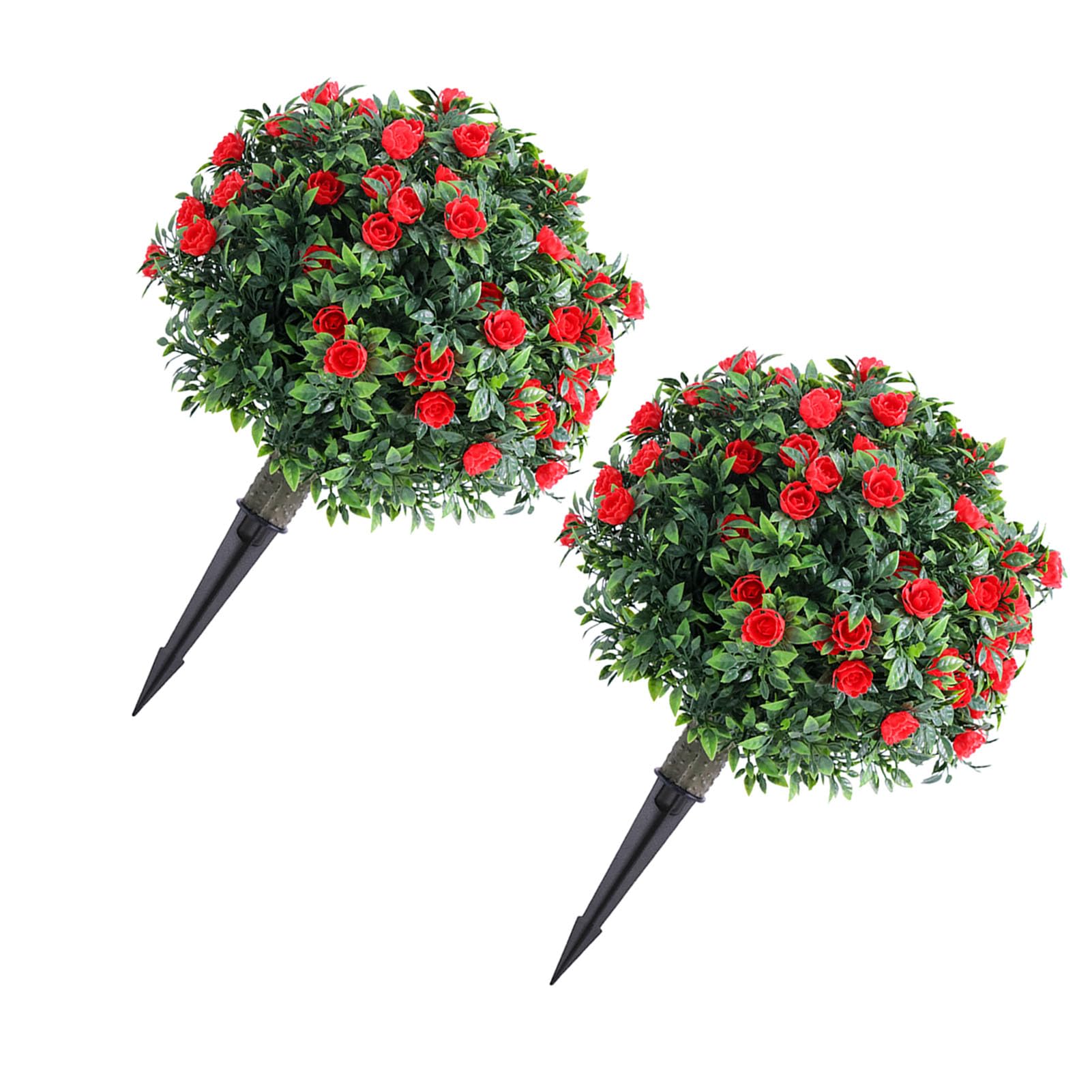 Rengue Albero di Palla Topiaria con Rosa Artificiale, Topiari Artificiali Pollici PE Pianta Finta Arbusto Verde Finto con Picchetto, per Giardino Portico Cortile Patio Decor Palla di Rosa