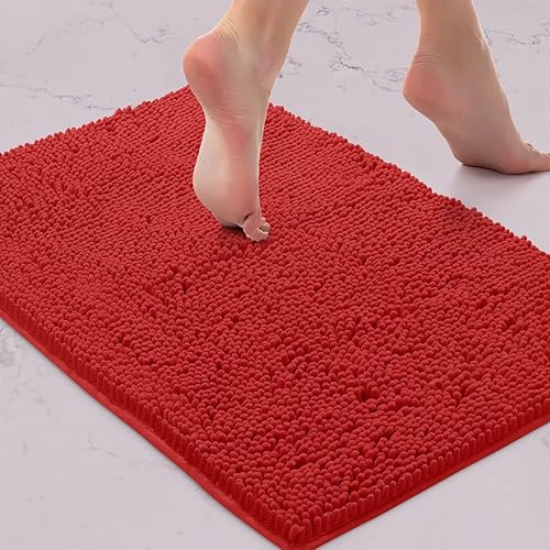 Miniatura 4 de LuxUrux Juego de alfombras de baño rojas - Alfombra de baño de felpa extrasuave para ducha, material de microfibra de felpilla de 1'', súper