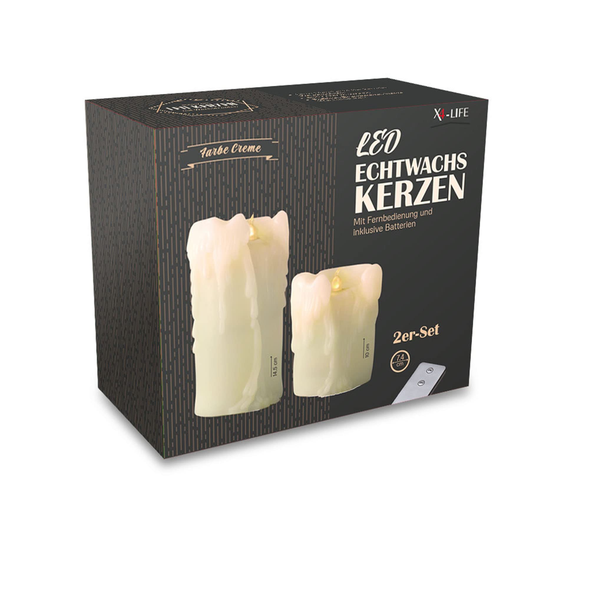 X4-LIFE Świece LED z kroplami wosku, zestaw 2 sztuk, pilot zdalnego sterowania, świece LED z prawdziwego wosku, w zestawie bateria, ciepła biel, łudząco prawdziwy migoczący płomień, świece 10 cm 15 cm
