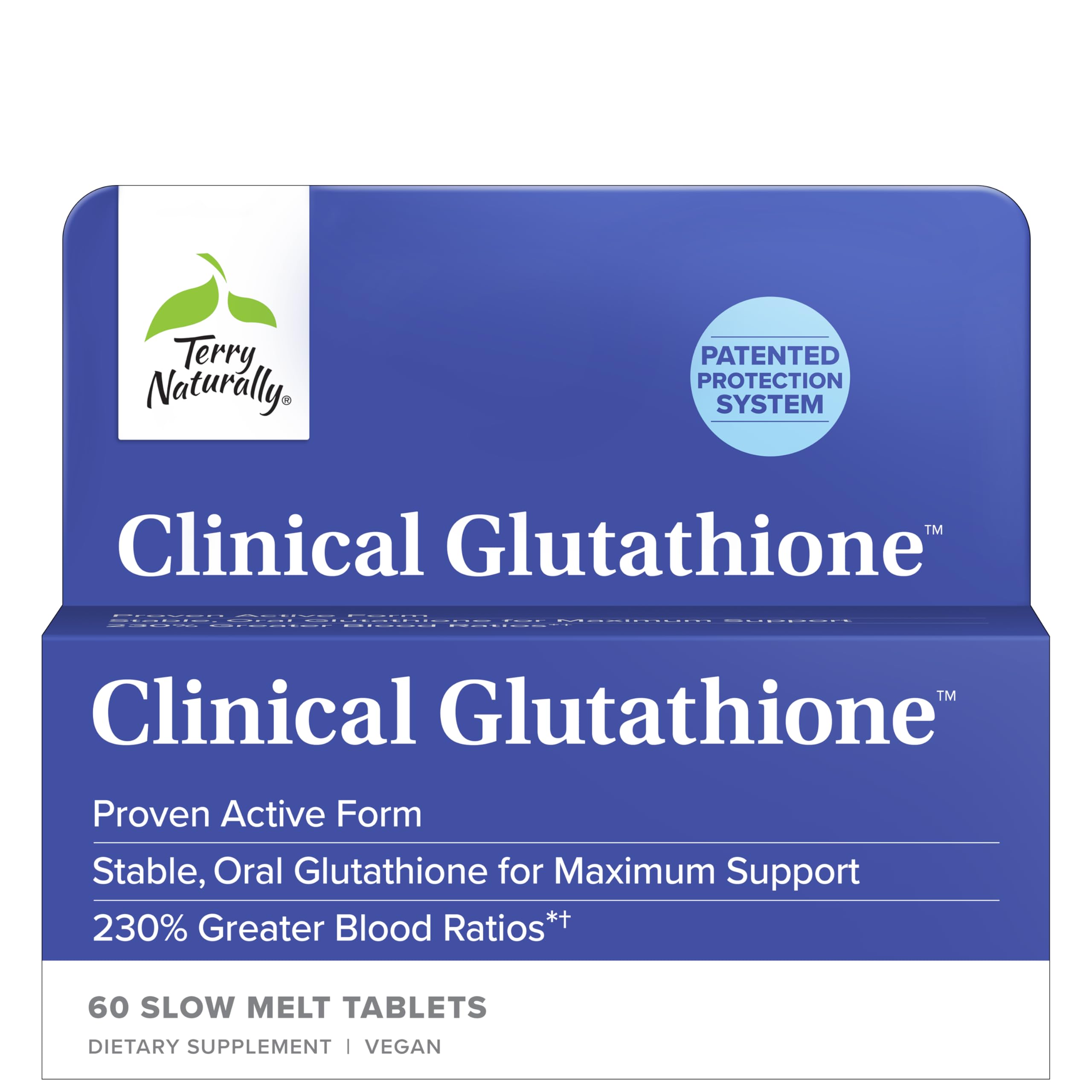 Terry Naturally Clinical Glutathione - Antioxidant Supplement for High Absorption - Dietary Supplement with L-Glutathione - Vegan to Support Cell Health - 60 Slow Melt Tablets