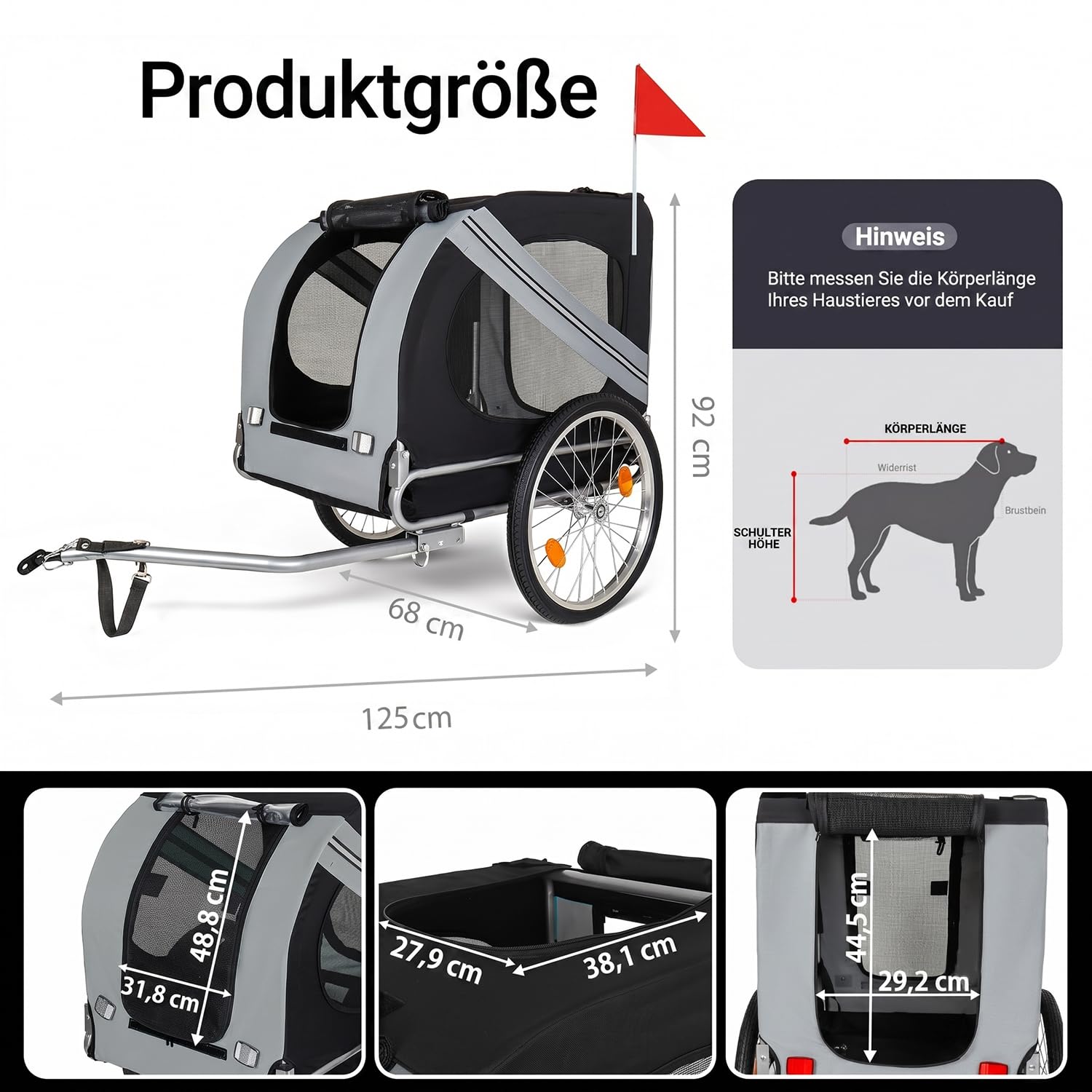 Hundeanhänger Fahrrad XL, Faltbarer Hundefahrradanhänger mit 20" Luftreifen, robuste Oxford Belüftungsfenster, Stabiler Fahrrad Anhänger mit Sicherheitsdrehkupplung, Grau