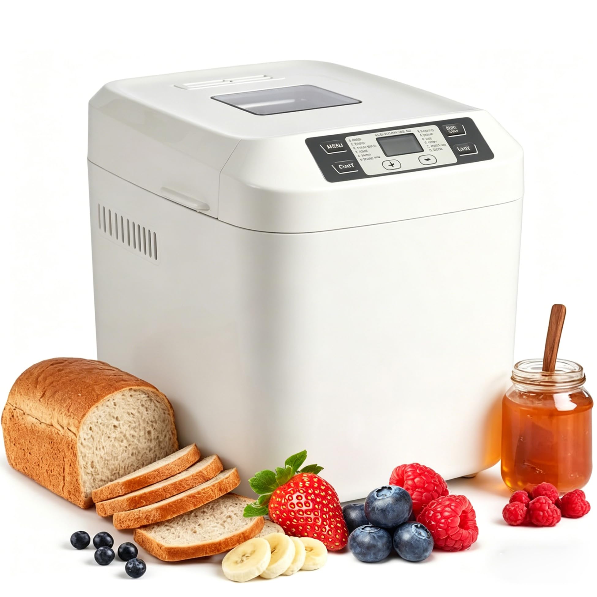 Bread Maker 12 en 1 Bread Machine, ajuste sin gluten, sartén antiadherente, 2 tamaños de pan, temporizador de retardo de 13 horas y función de mantenimiento del calor durante 1 hora