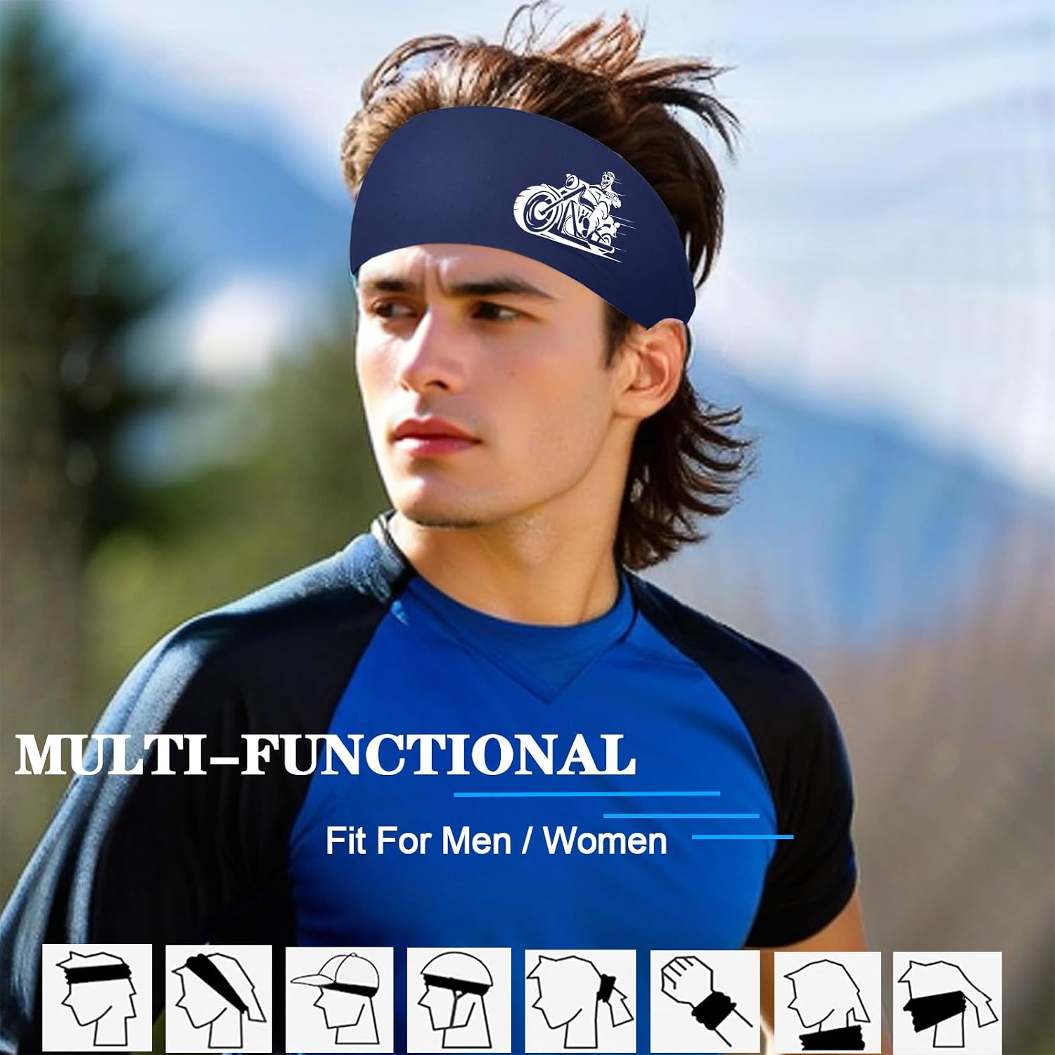 Headbands for Men Women 3pcs Sports Sweatbands Workout Running Sweat Bands Headbands Men Skull Cooling Hairband for Mens Tennis Football Gym image 4