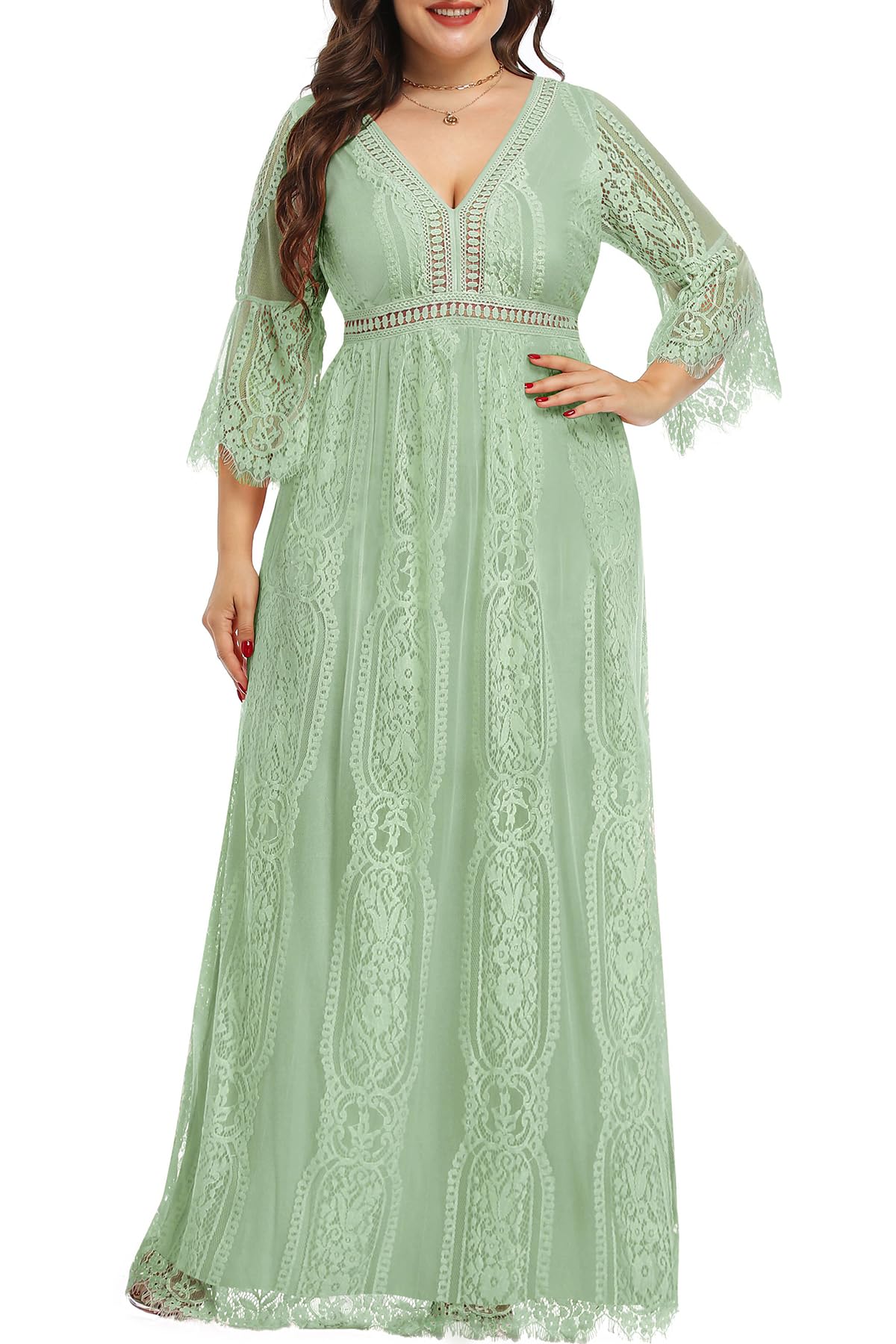 Plus Size Wedding Dresses Boho Lace Formal Bohemian Fall Long Dress