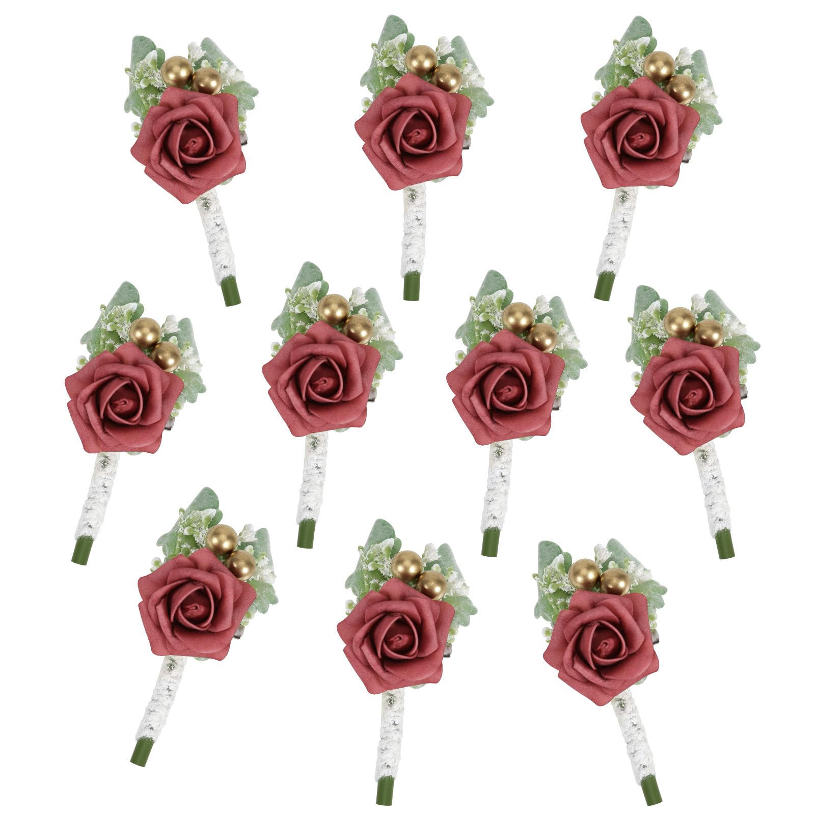 Simland Dusty Rose Boutonniere for Men, Set of 10, Groom and Groomsmen Boutonniere for Wedding Ceremony Anniversary,Dinner Party and Rustic Vintage Wedding