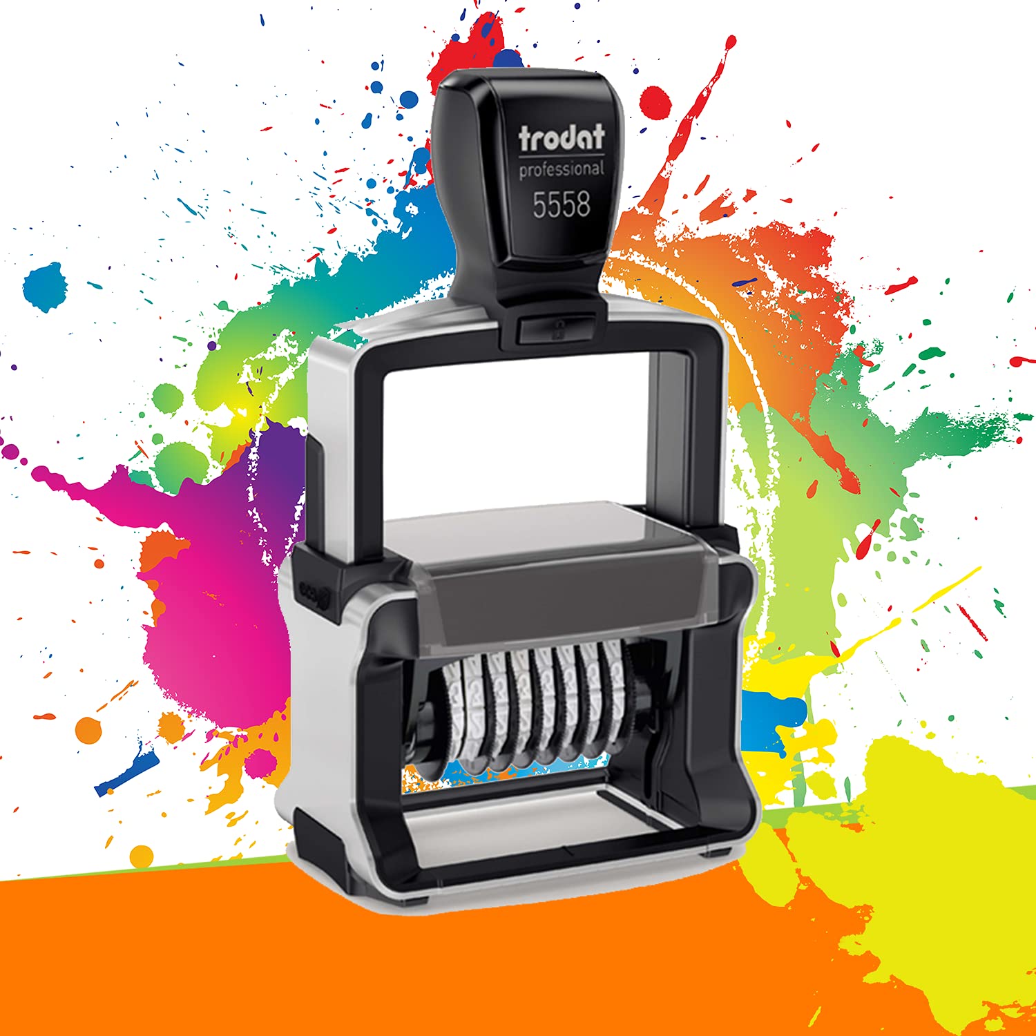 Trodat Metal Line 5558PL - Tampon Numéroteur Professionnel Automatique 2 + 2 lignes À Personnaliser - Empreinte 56 x 33 mm Offerte