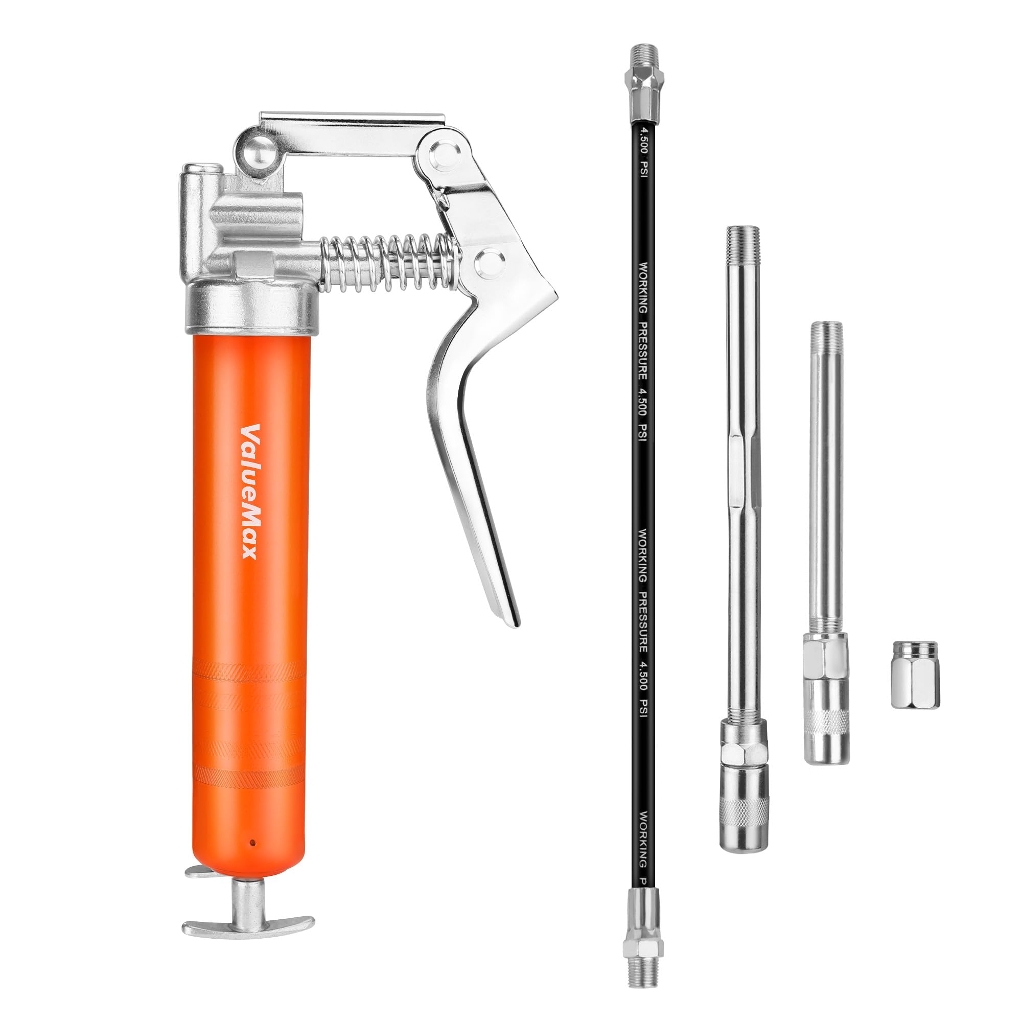 ValueMax Mini Grease Gun Kit, Pistol Grip 3500PSI Grease Gun with 85g Cartridge Grease, with Flexible Hose, Metal Pipes, Couplers and Nozzles
