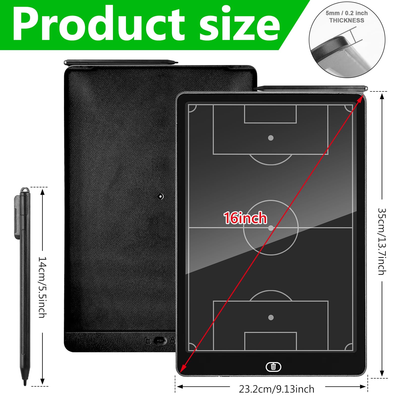 Pizarra táctica LCD Elctronic: pizarra táctico de fútbol con bolígrafo Tacical, 16 pulgadas Erasable Drawing Board para guías y herramientas de entrenamiento