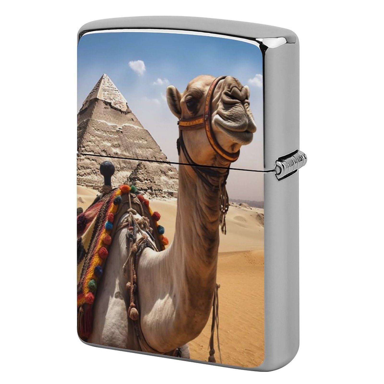 Pyramid Camel Cigarette Lighter Case Metal Vintage Cigarette Flip Lighter Cover Pouches Kerosene Smoke Lighter Sleeve Pocket Lighters Double Side Cool Lighters for Men