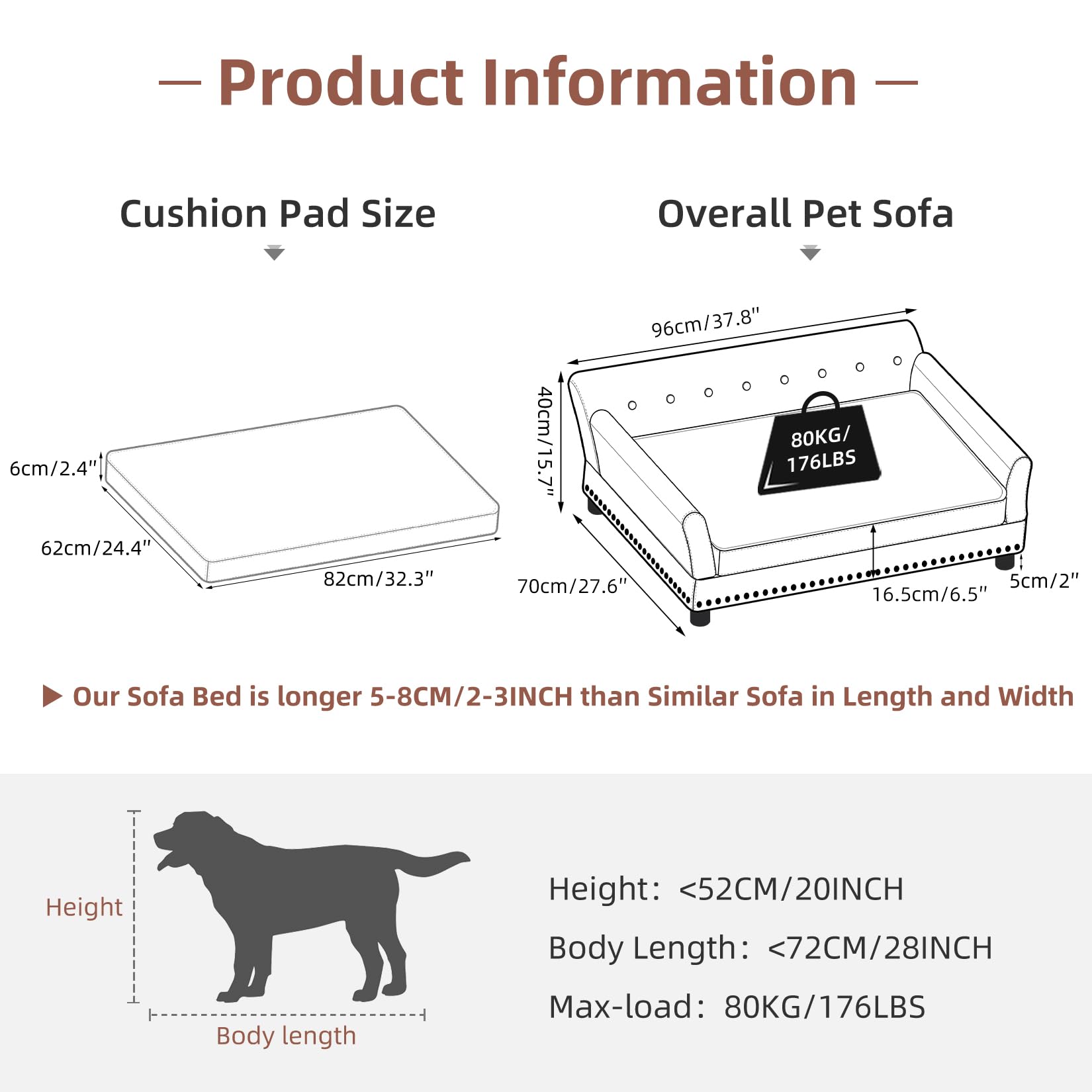 BingoPaw Divano per Cani Lusso: Grande Media Poltrona per cane in Pelle in microfibra Traspirante Impermeabile Rialzato Divanetto per cane Resistente Sedia per cani 96x70x40cm