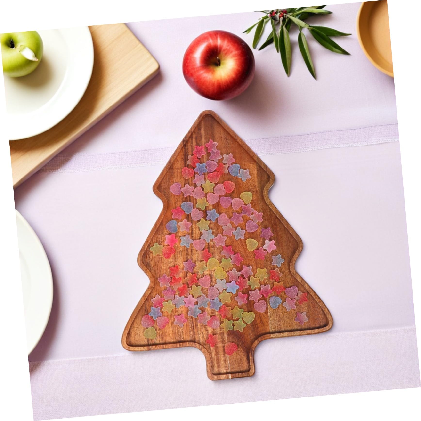 Mikinona Bandeja para Servir Forma de Árbol de Navidad Madera de Acacia Natural Diseño Festivo para Aperitivos Sushi Postres y Secos para Reuniones Navideñas