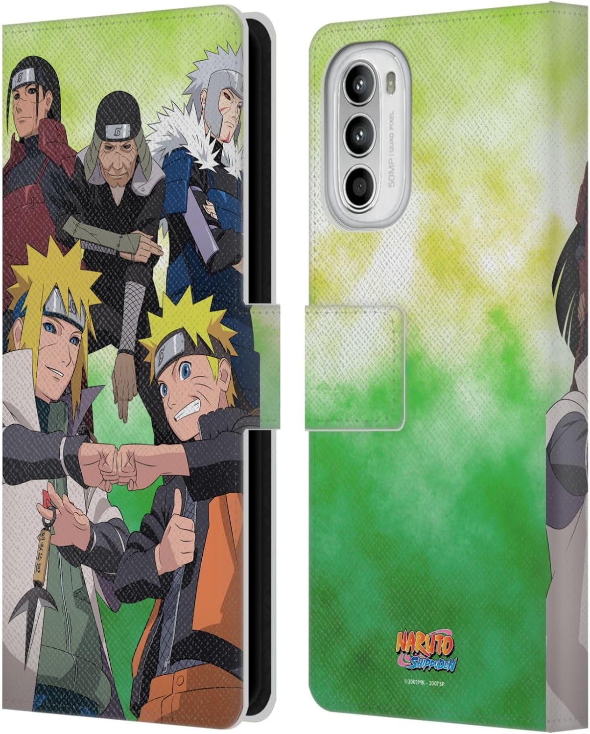 Head Case Designs Officially Licensed Naruto Shippuden Hokage Group Key Art Leather Wallet Case Compatible with Motorola Moto G52