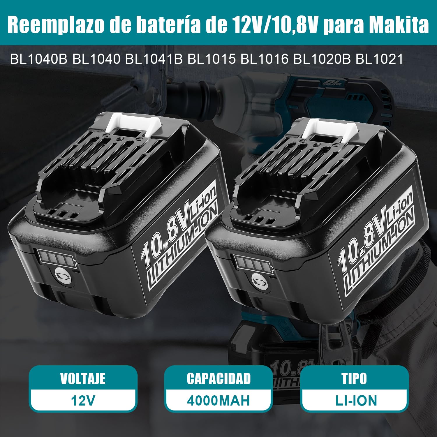 Batería de 12 V y 4,0 Ah con Cargador para Makita Herramienta de 12 V | Cargador de repuesto para los modelos BL1016, BL1021B, BL1040B y BL1020B (DC10SB y DC10WD)