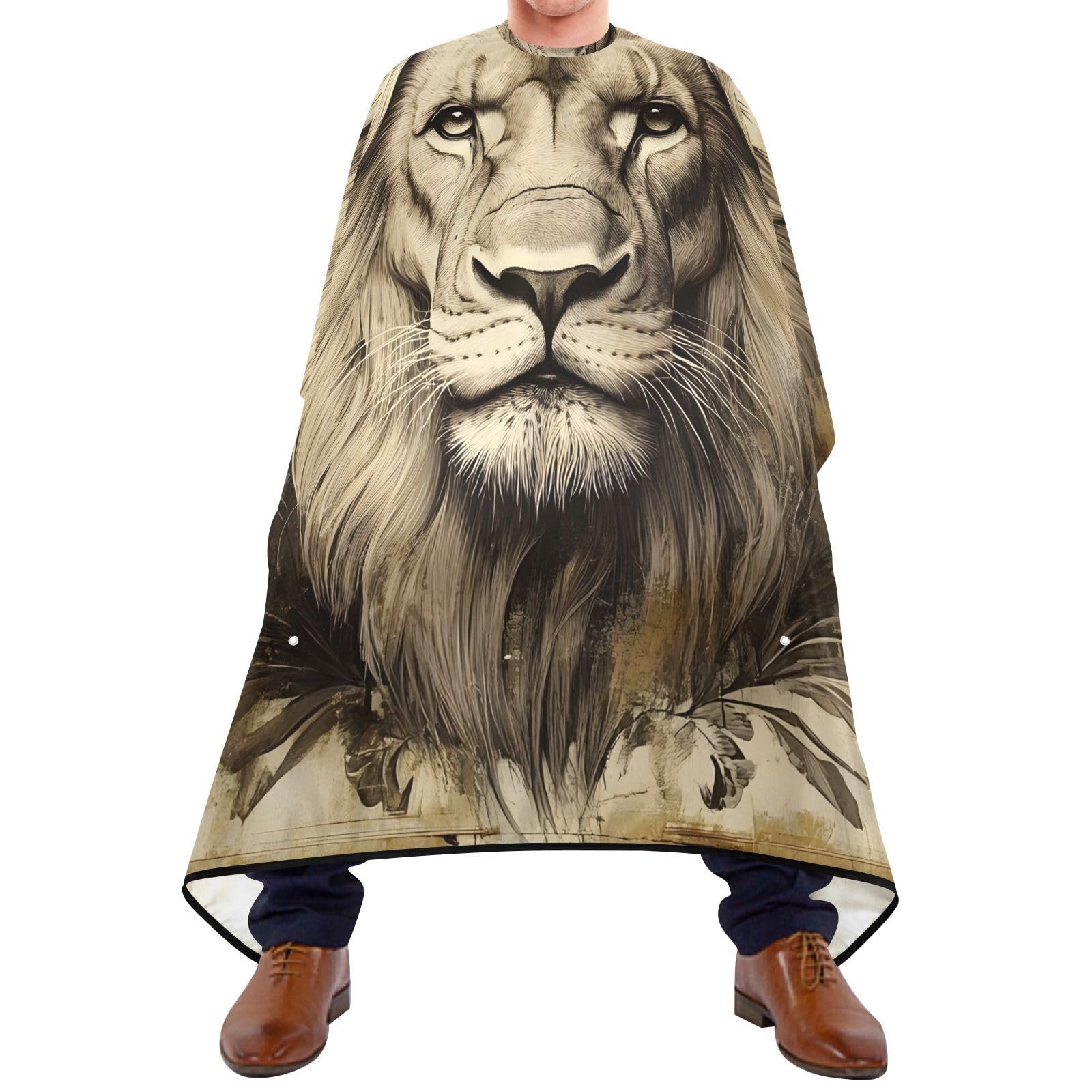 Hezely Vintage Lion Hair Dye Cape, Barber Cape for Adults,Waterproof Salon Cape,Waterproof Hairdressing Styling Hair Cutting, 65