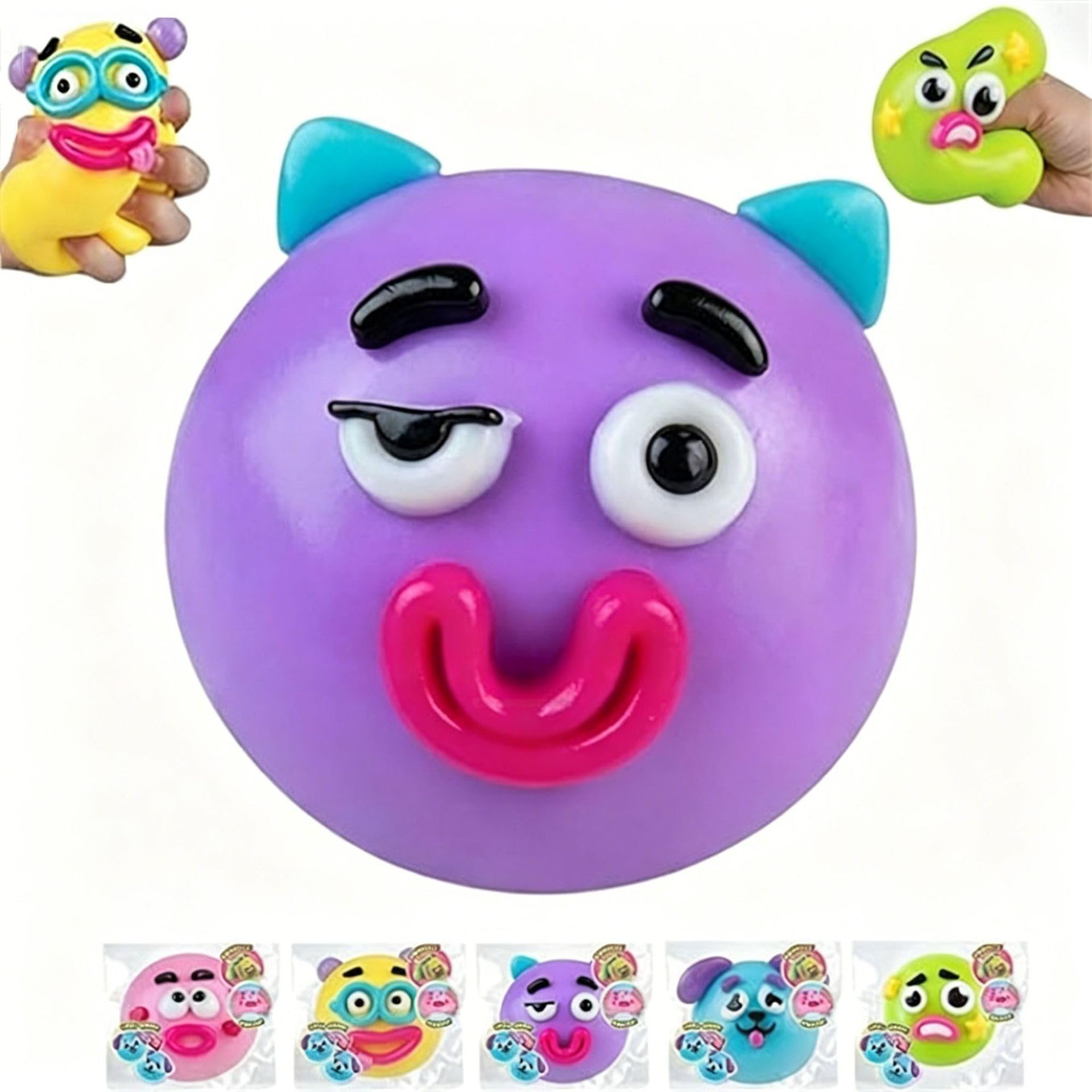 Squishy Fidget Toy, Soft Interchangeable Dog Face Swap Stress Relief Sensory Squeeze Toy, Soft Elastic Sensory Toys for Anxiety Relief Squeeze Ball for Office, School & Travel (purple)