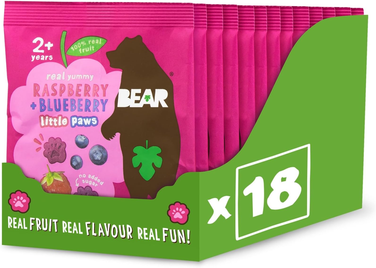 Fruit Paws Raspberry & Blueberry (Pack of 18) – 100% Fruit, No Added Sugar, Ideal lunchbox snack for kids or On‑the‑Go