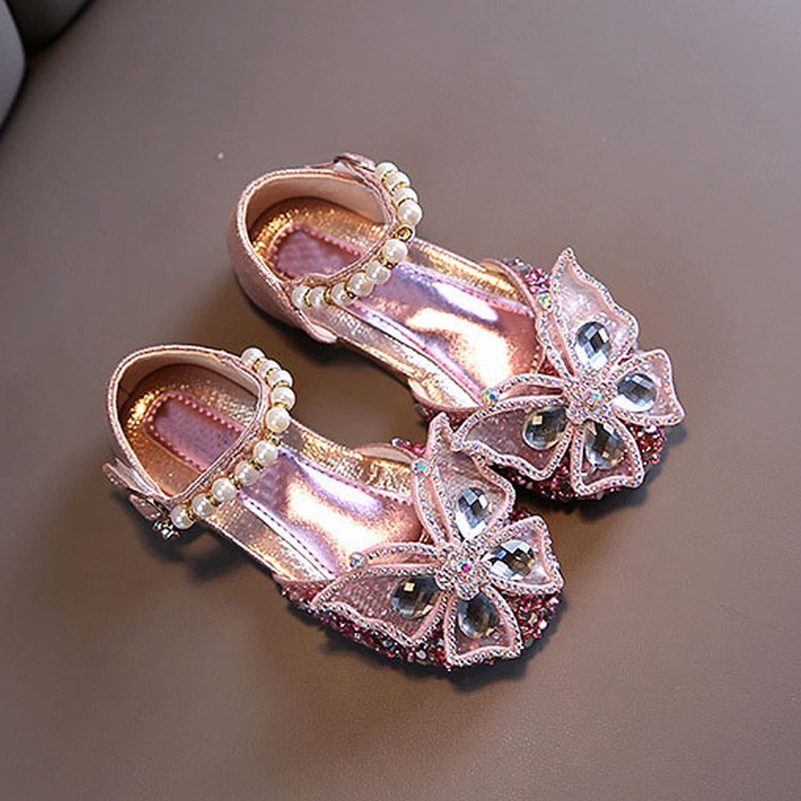 Chaussures de princesse pour fille - Paillettes - Couleur unie - Antidérapantes - Chaussures de mariage - Strass - Chaussures de soirée élégantes - Ballerines en cristal - Tailles EU 21 à 36