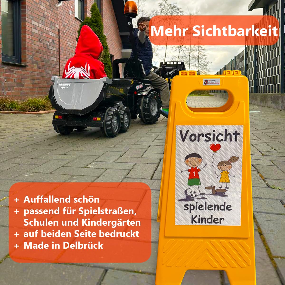 UvV Shop 2 Stück Warnschilder Achtung spielende Kinder Aufsteller, 60 x 27 cm Sicherheitsschild Vorsicht Kinder Schild mit Reflexfolie Klasse 2