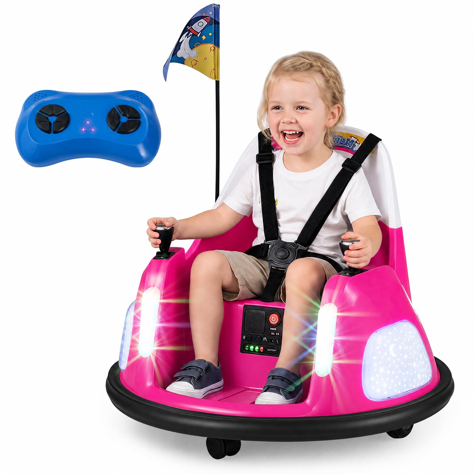 Maxmass 12V Kids Bumper Car, 360° Spin Children Electric Vehicle (Pink)