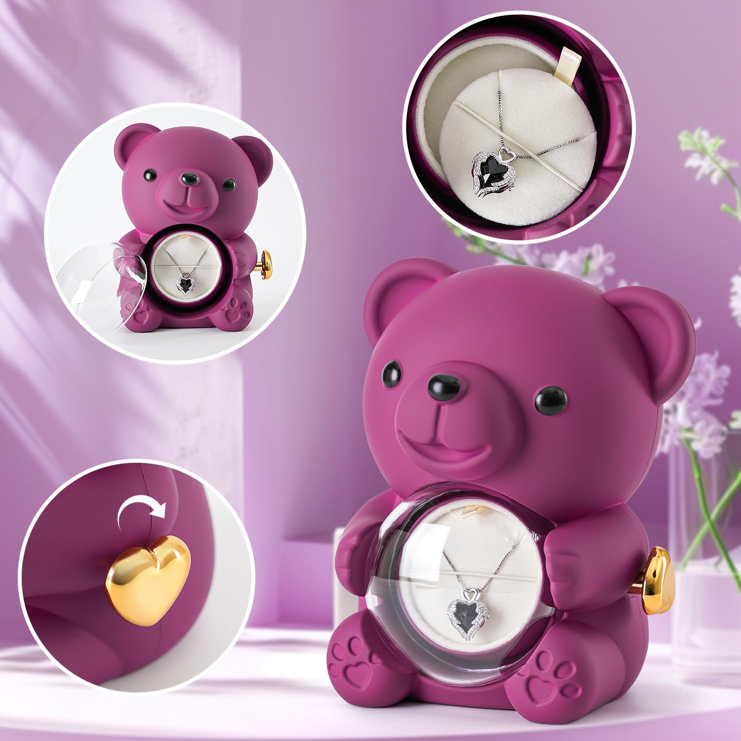 Cute Teddy Bear with Preserved Rose - A Real Rose Flower in Bear with Elegant Gift Box - Romantic Gift for Her in Mother's Day, Weddings, Anniversaries, and Bridal Showers (Purple) - Image 2