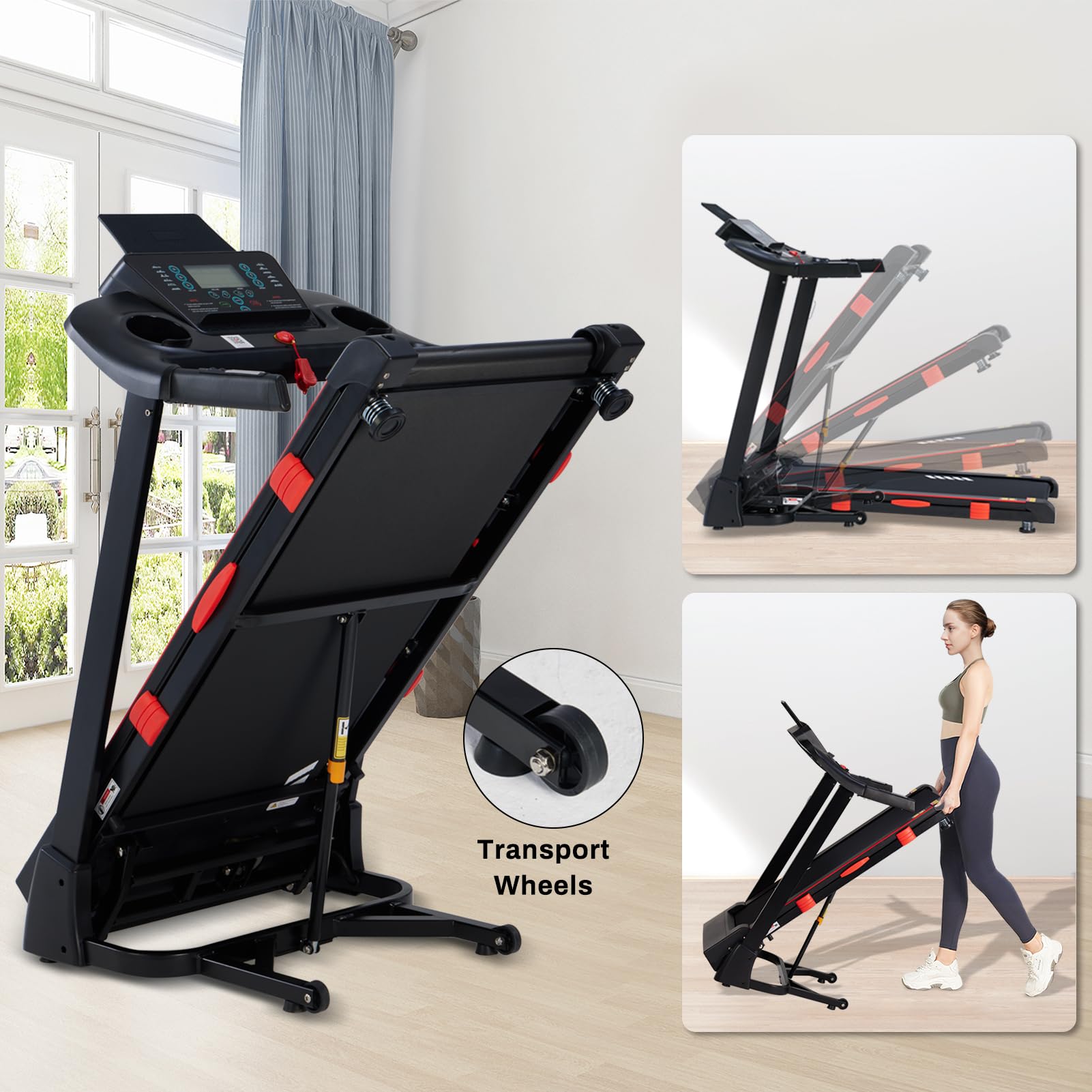 15% Auto Incline Treadmills for Home, 10 MPH Speed, 3.0 HP Foldable Treadmill, 18" Wider Belt, 36 Programs, Running Treadmills for Home with Bluetooth APP