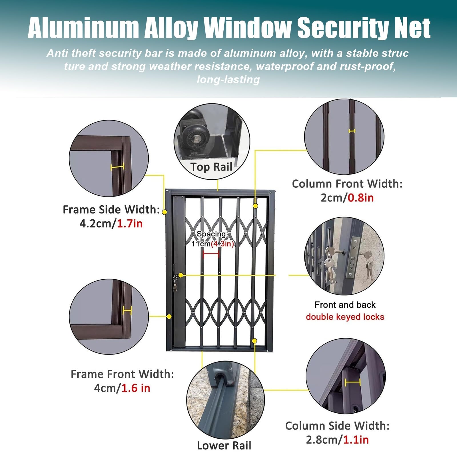 Genérico Puerta de Seguridad retráctil para Puertas y Ventanas correderas, Barrera de Aluminio Resistente a Ladrones, Protege Perros y Gatos, diseño Duradero, solución de Seguridad para el hogar