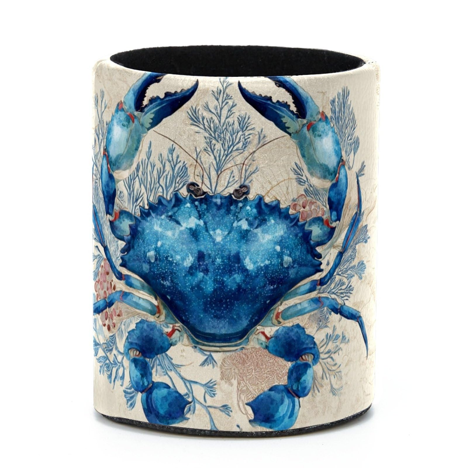 VAPOKF Round Pencil Holders for Desk, Blue Crab Pen Holders Pen Pot Makeup Brushes Storage Desktop Stationery Supplies Organiser for Home Office