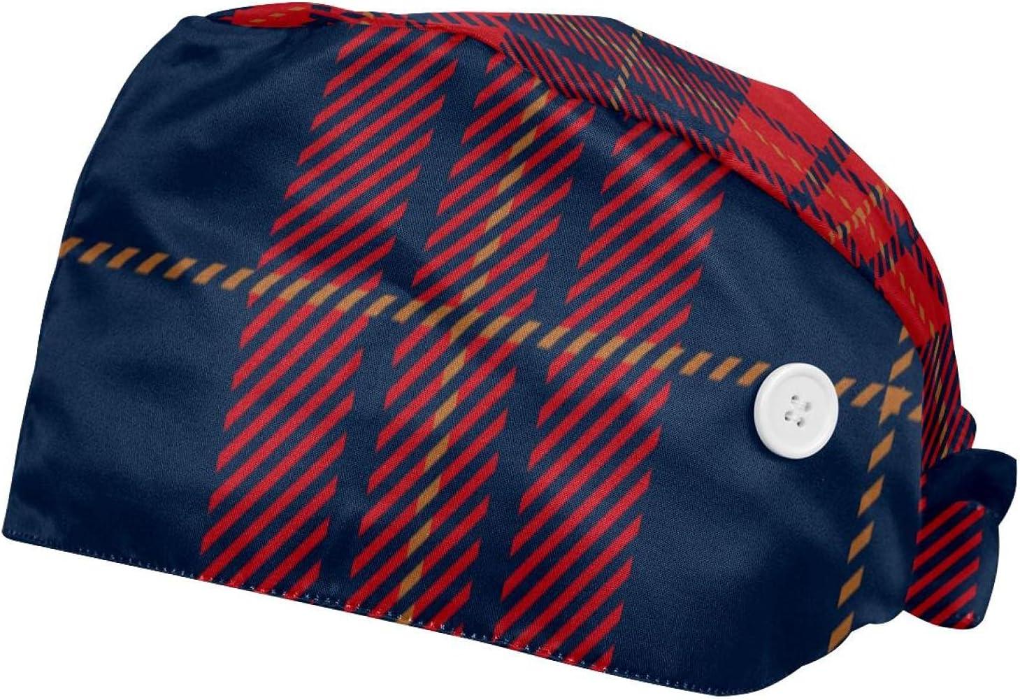 2 Pieces Tartan Plaid Red Navy Blue Pattern Working Caps with Button Tie Back Hats with Sweatband for Women Men