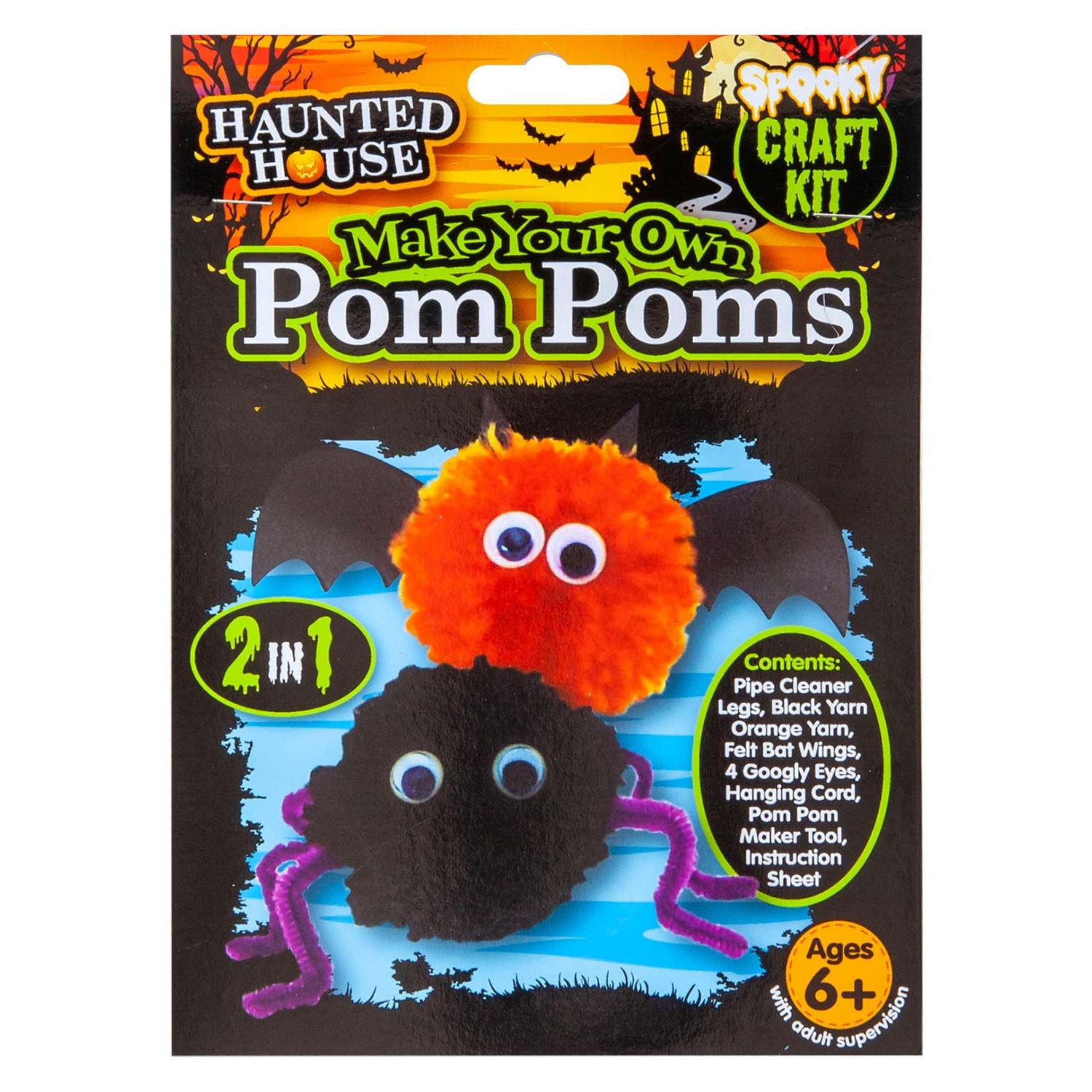 VFM e-Store - Halloween Pom Pom Craft Kit Halloween Party, Trick Or Treat Spooky Halloween Parties, Creepy, Fright, Costume, Fancy Dess Accessories and Props - Multicolour