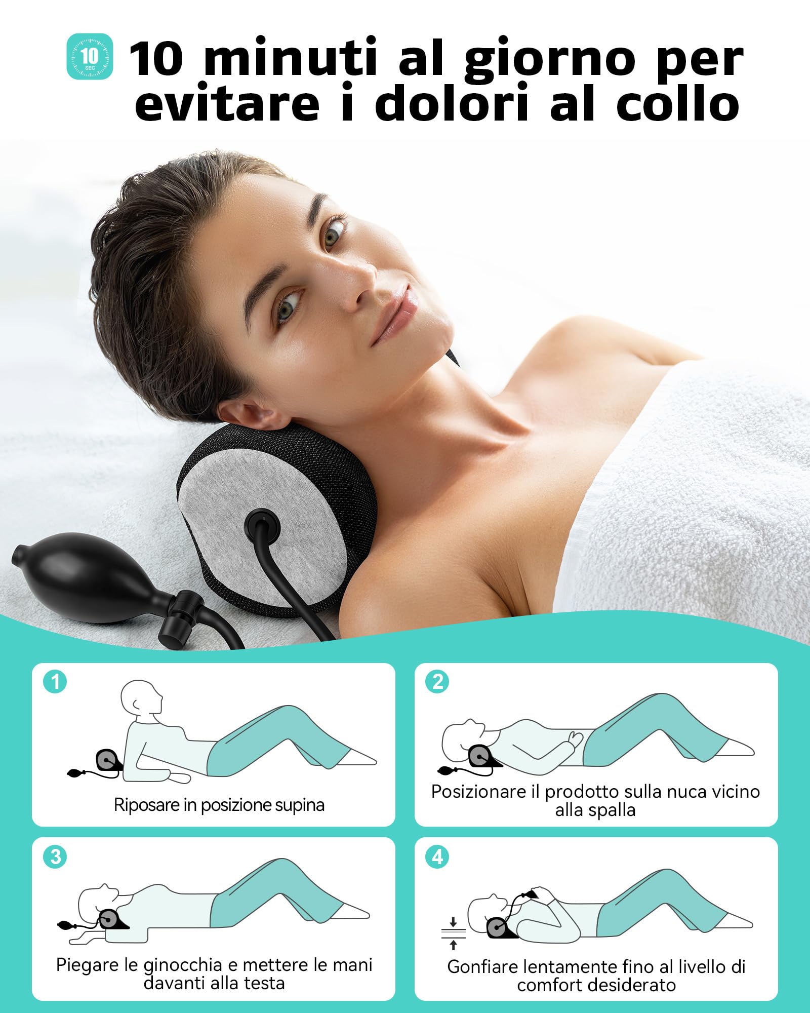 Cuscino cervicale gonfiabile,Rilassante per Collo e Spalle, Dispositivo di Trazione Cervicale Barella per Collo Portatile,Cuscino per Chiropratica per Alleviare il Dolore