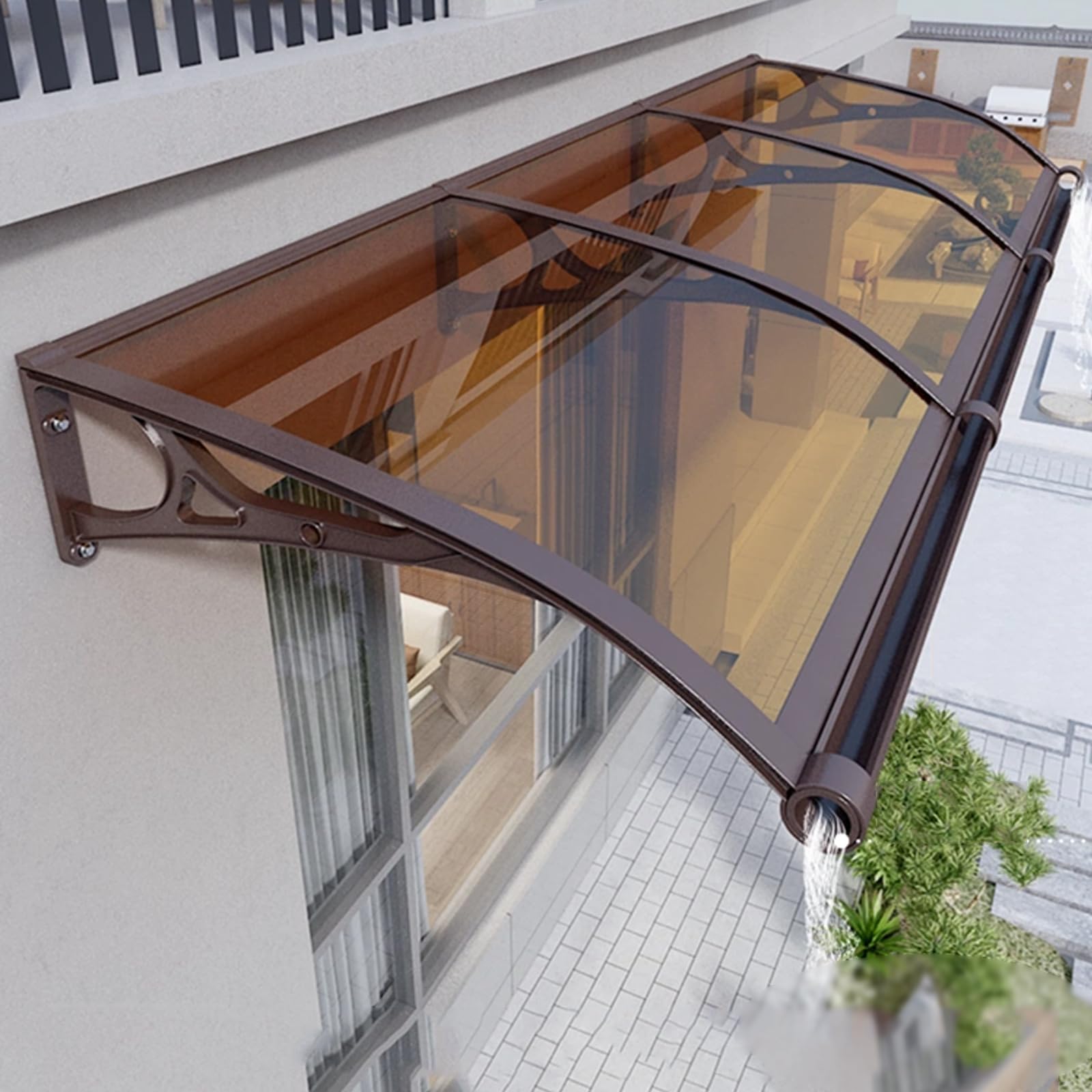 Auvent de terrasse silencieux et extensible avec gouttière intégrée marron
