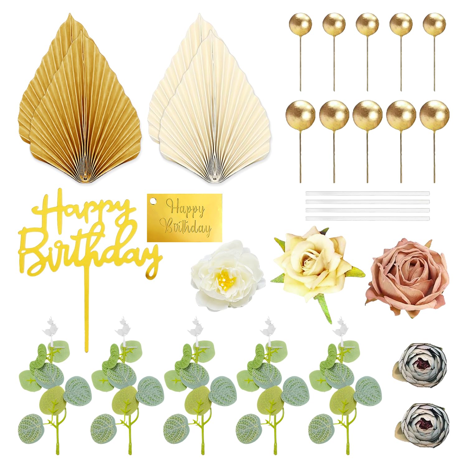 Gdfhbd Green 1 Set Of Cake Decoration Plug-Ins, 1 Set Of Bohemian Theme Flowers, Simulation Mosaic Cake Decoration, Birthday Letter Plug-Ins, Birthday Party Decoration Supplies.