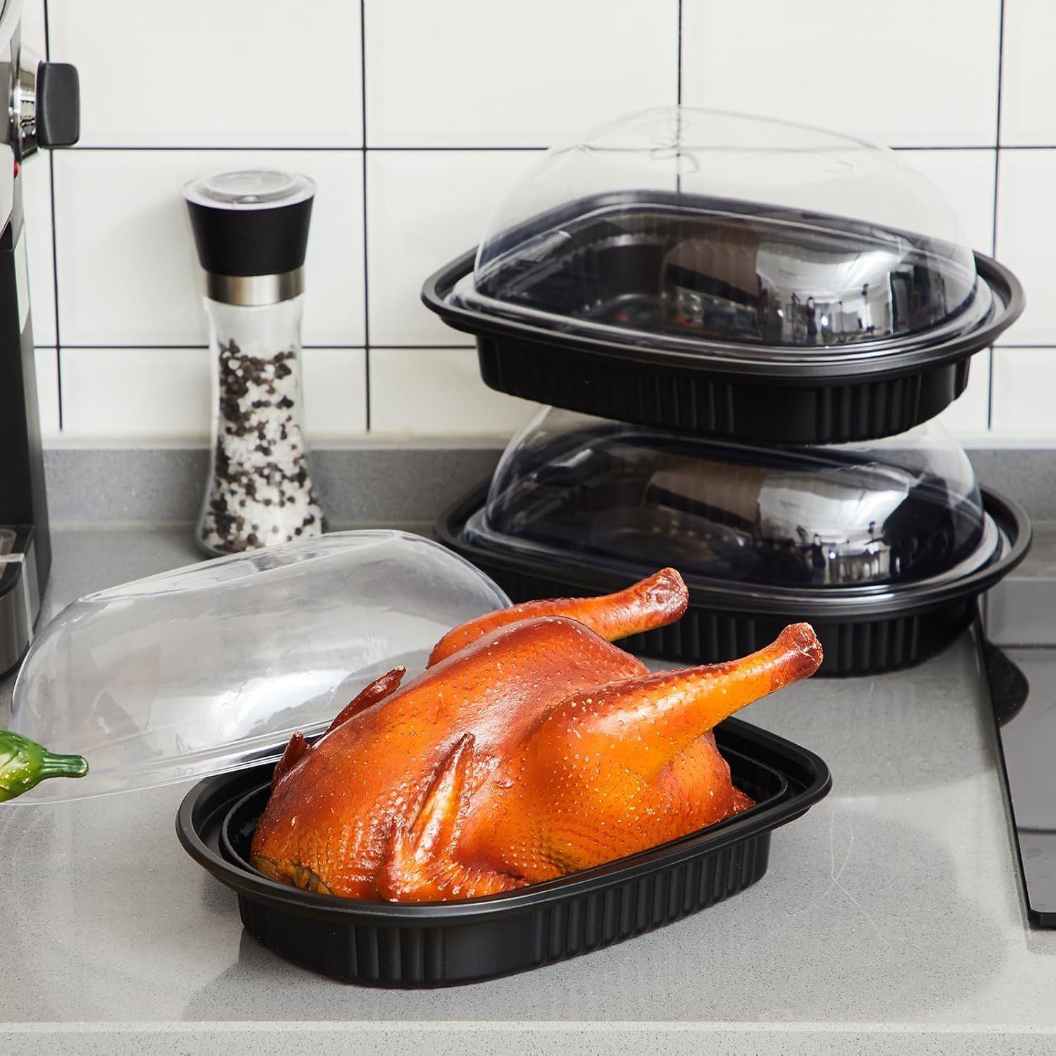 Paquete De 20 Recipientes De Plástico Negro con Tapa para Almacenar Pollo Asado - Recipientes Reutilizables De Tapa Alta para Llevar, Ideales para Almacenar Alimentos Y Preparar Comidas.