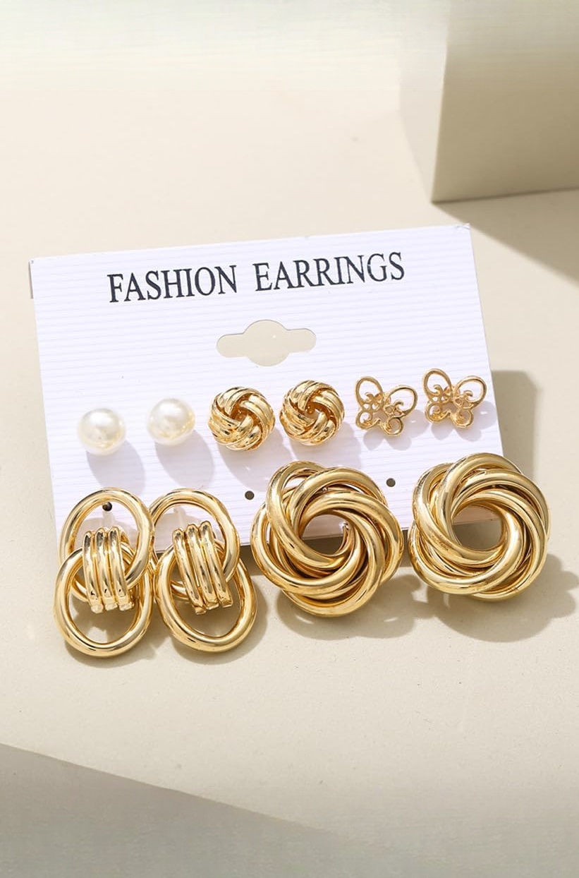 Shining Diva Fashion 11 Pairs Combo Set Latest Stylish Vintage Pearl Earrings for Women Gold Plated Dangle Earrings Heart Butterfly Hoop Earrings Geometric Fashion Jewelry