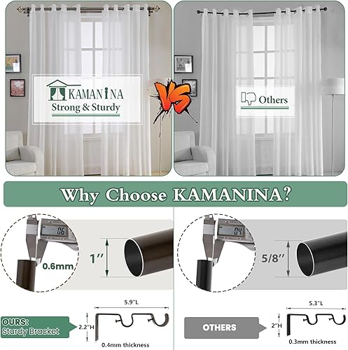 Miniatura 6 de KAMANINA Varillas de cortina dobles de 1 pulgada para ventanas de 66 a 120, barra de cortina decorativa telescópica de bronce, varillas de cortina
