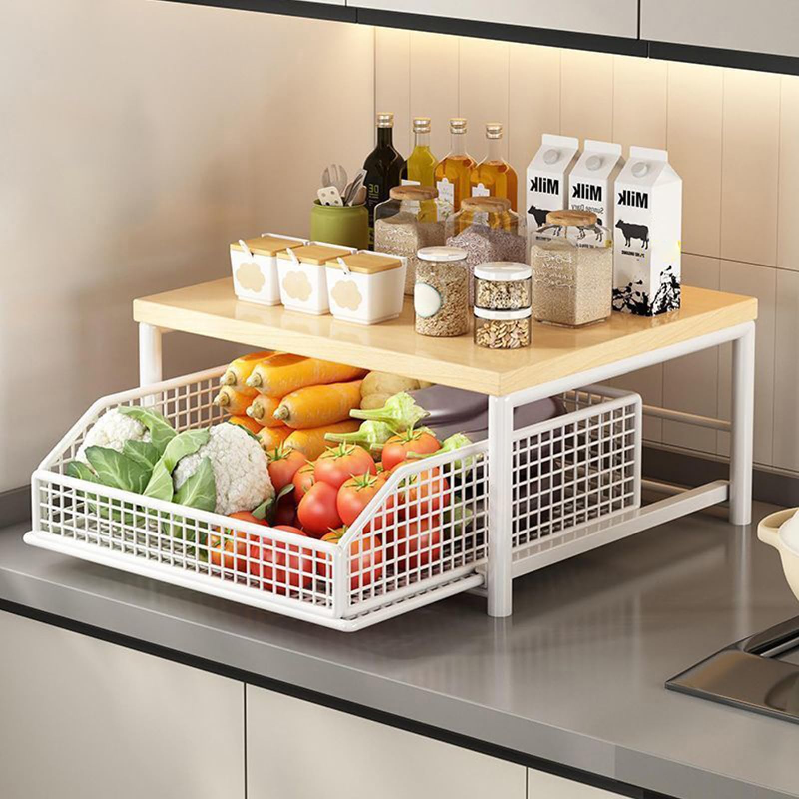 Genérico Estante De Almacenamiento Para La Cocina | Organizador Vertical de 2 Niveles | Estantes de Almacenamiento Vertical | Para Despensa Cocina Baño Ducha Bar Apartamento Hogar Lavandería Oficina