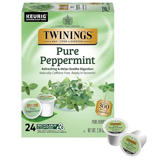 Twinings Pure Peppermint Herbal Tea K-Cup Pods for Keurig, 24 Count (Pack of 1), Made with 100% Pure Peppermint, Naturally Caffeine-Free, Enjoy Hot or Iced
