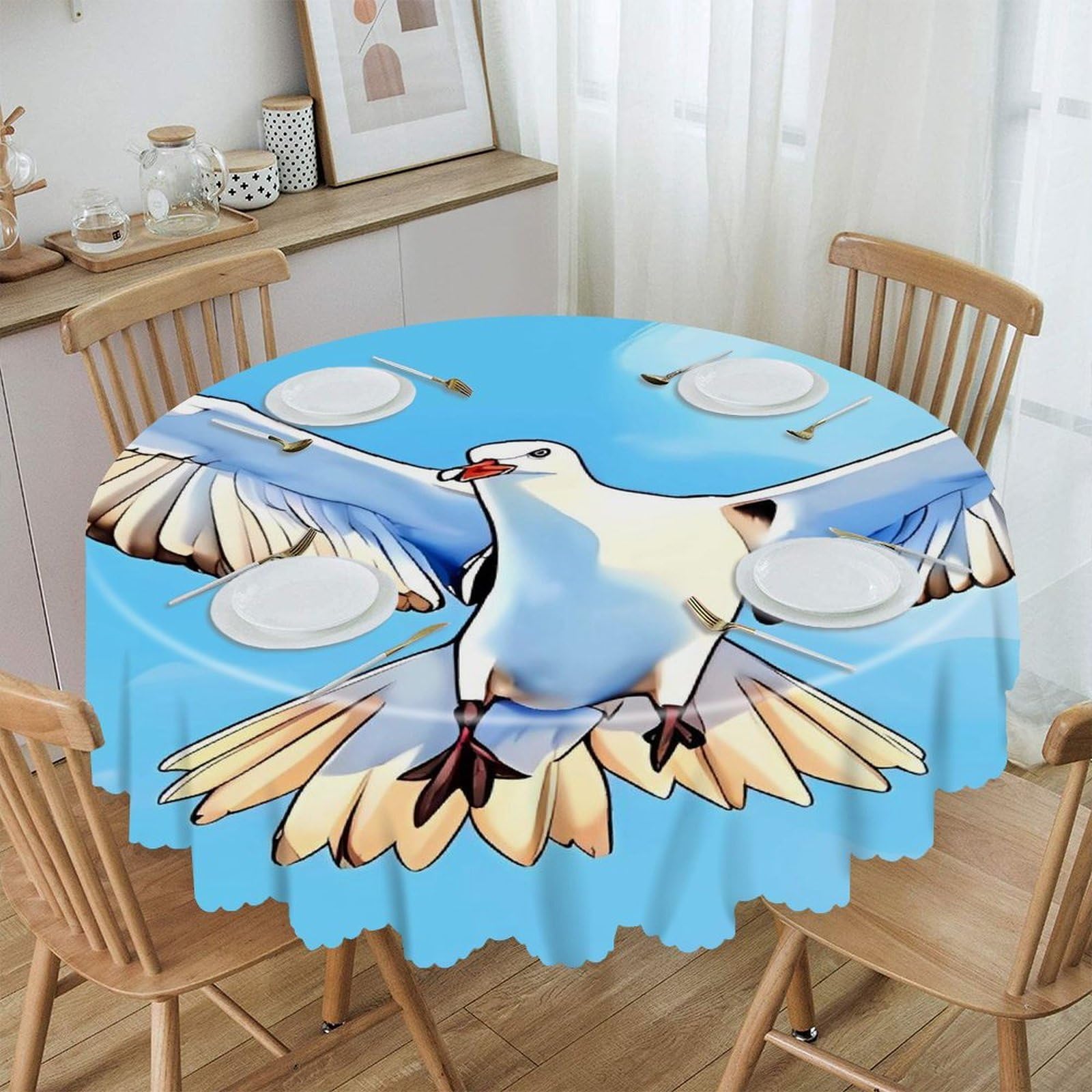 Adfgyerh Style Seagulls In Flight Table Cloth Easy To Clean, Home Decor Lace Design, Soft And Comfortable, Round Tablecloth Suitable For Homes, Restaurants, Hotels, Patio Tables, Etc.