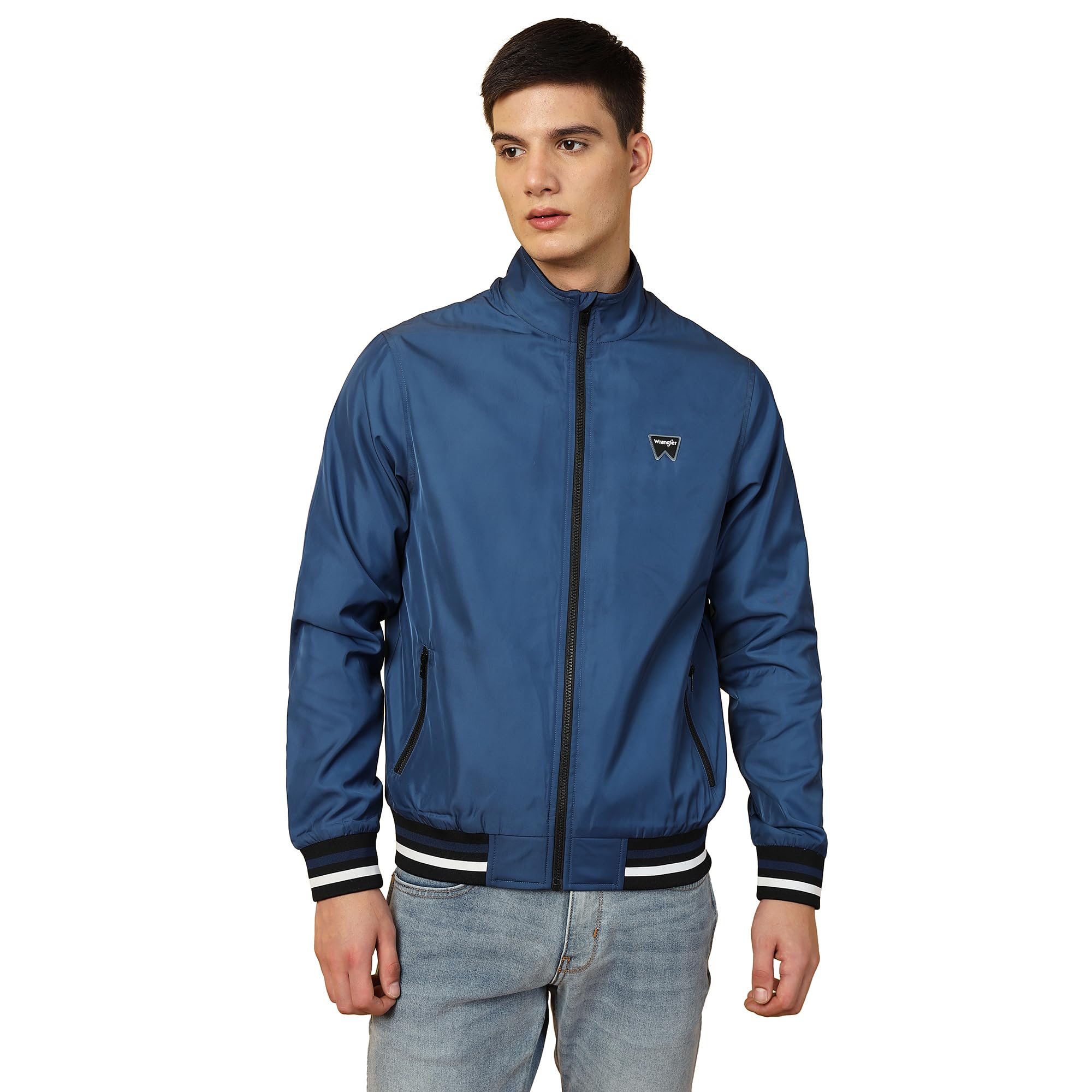 Wrangler Men's Solid Blue Jacket (Regular) in blue