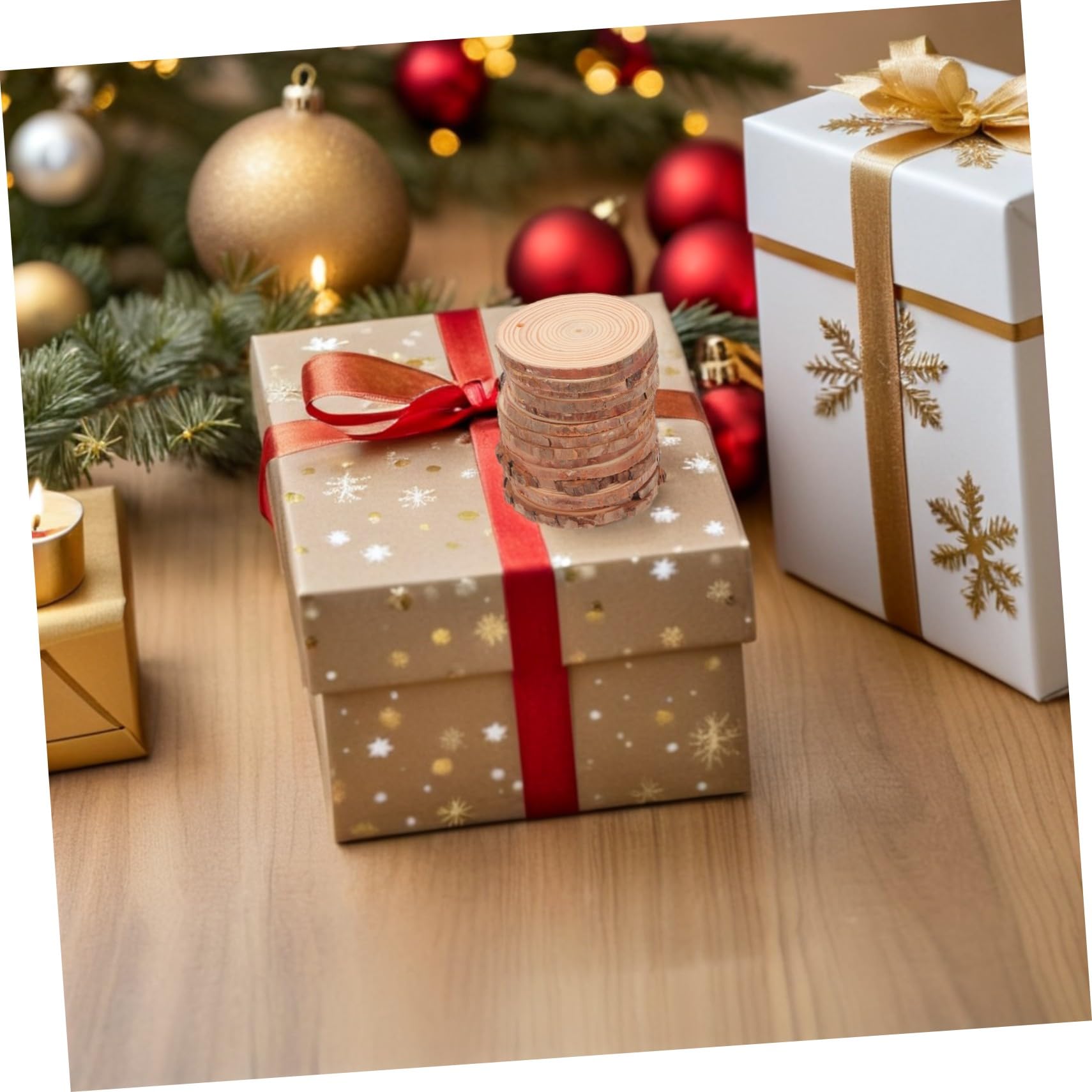 Hohopeti 30 Stk. Teiliges Unbehandelte Runde Holzscheiben aus Robustem Kiefernholz mit Jute Baumwollfaden Vielseitig für DIY Bastelprojekte Weihnachtsdekoration Hochzeits Wohnaccessoires