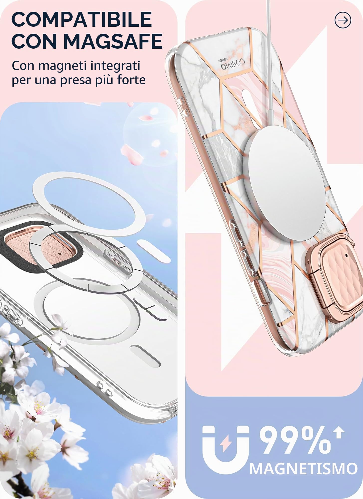 i-Blason Cosmo Mag - Custodia per iPhone 15/iPhone 14/13 [6,1''] con supporto per fotocamera, compatibile con MagSafe, custodia protettiva integrale sottile ed elegante con pellicola protettiva