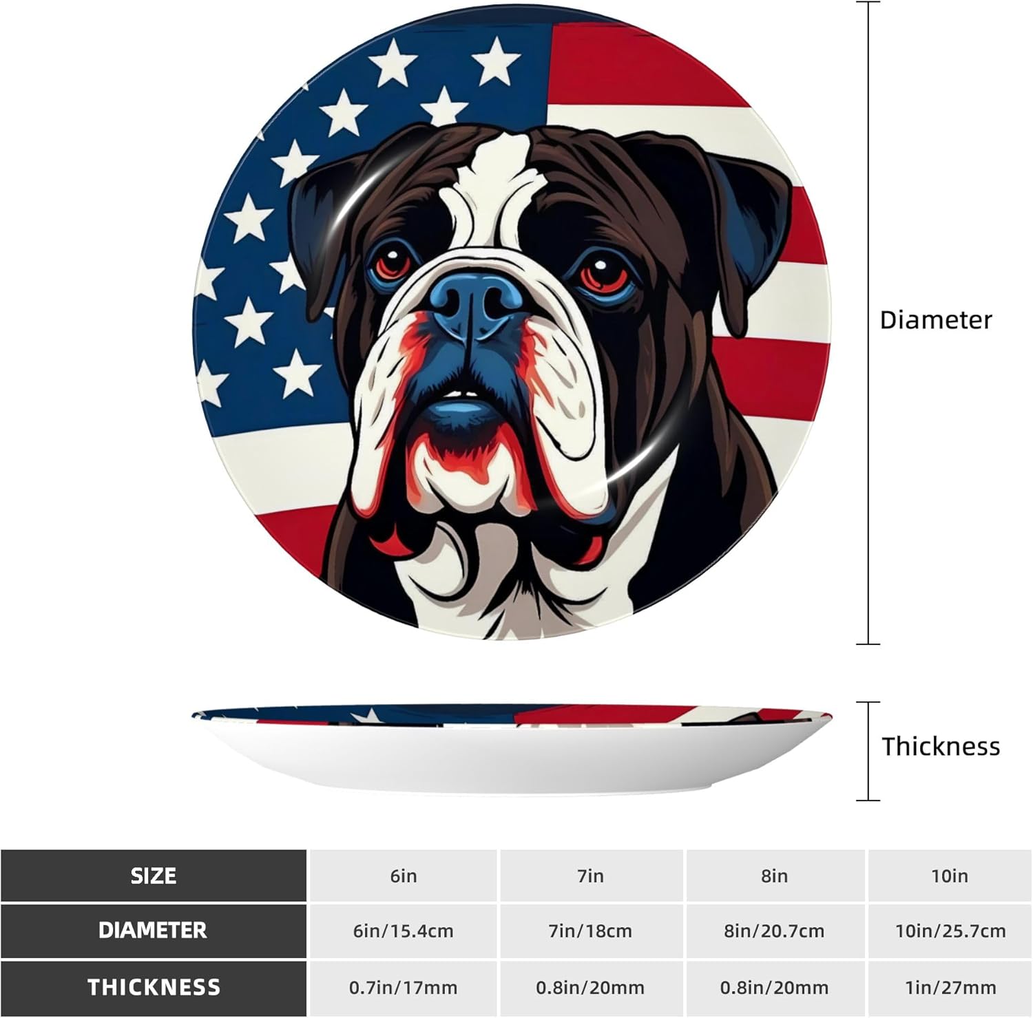 Decorative Plate Ceramic Plate for Wall Hanging 10in Accent Plate for Office Living Room Hallway Table Decor - Patriotic Bulldog Art