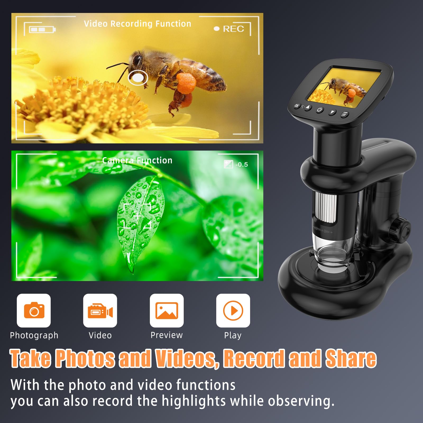 Microscopio digital con pantalla de 2 pulgadas para adultos y niños, lupa de monedas con luz y soporte estable, lupa de microscopio aficionado 100X, lupa de bolsillo para coleccionistas