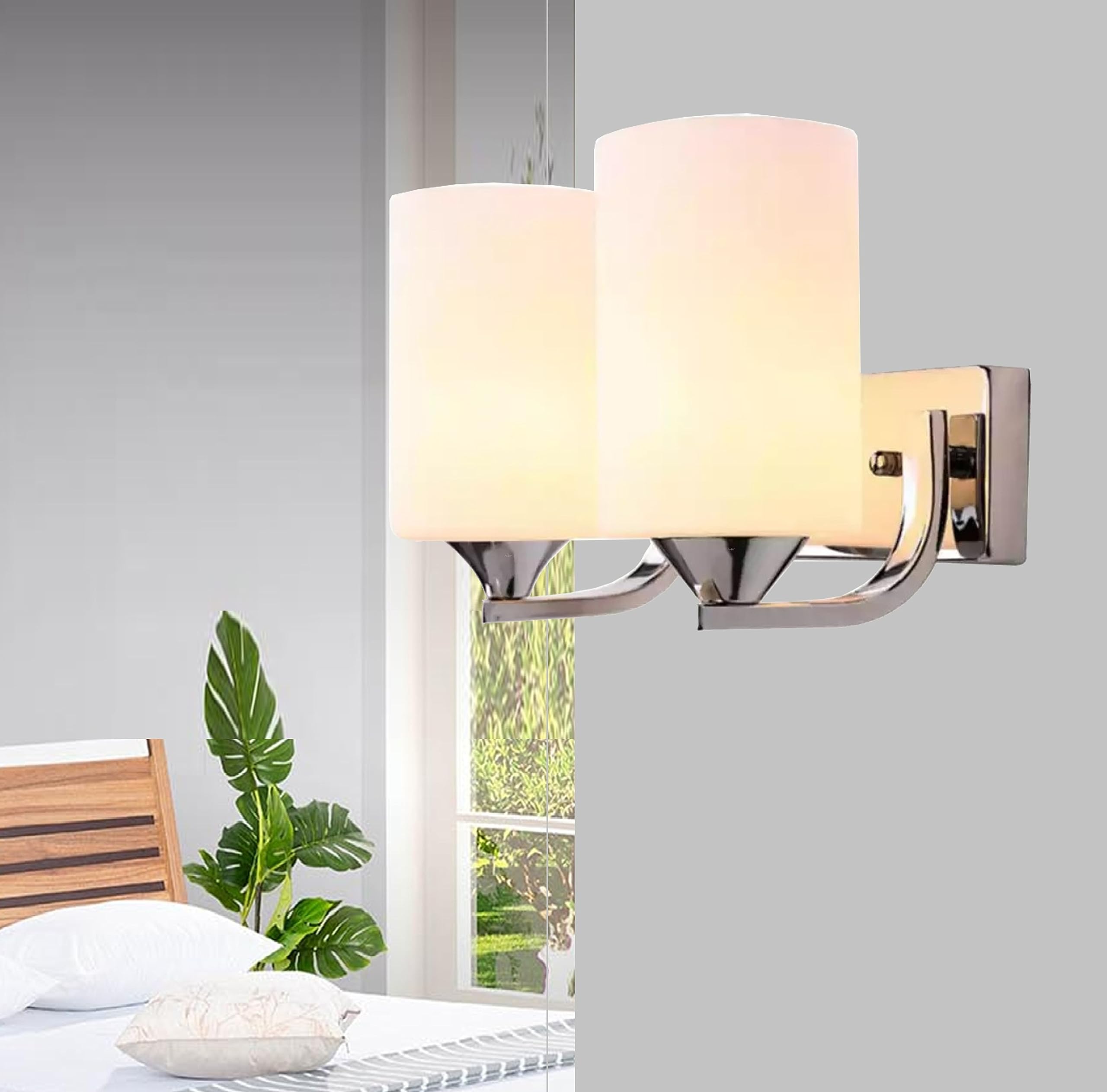 Avior Dual Glass with Single Base Wall Light Lamp for Bedroom,Balcony,Living Room,Restaurant,Office(Silver)