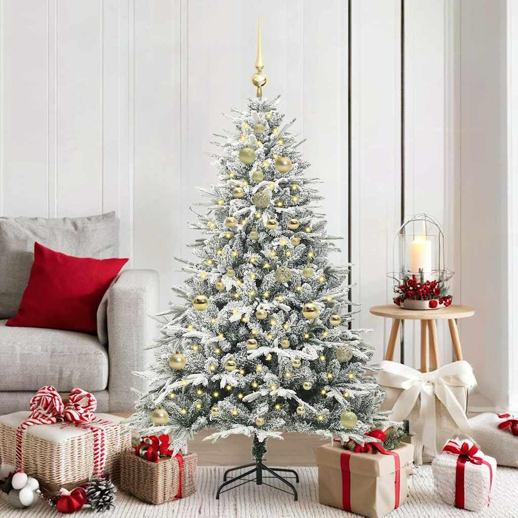 Árbol de Navidad artificial verde con cadena de luces LED, 150 ledes, 587 ramas de PVC y PE, soporte de metal, 40 x 40 cm, 61 bolas, alimentación USB